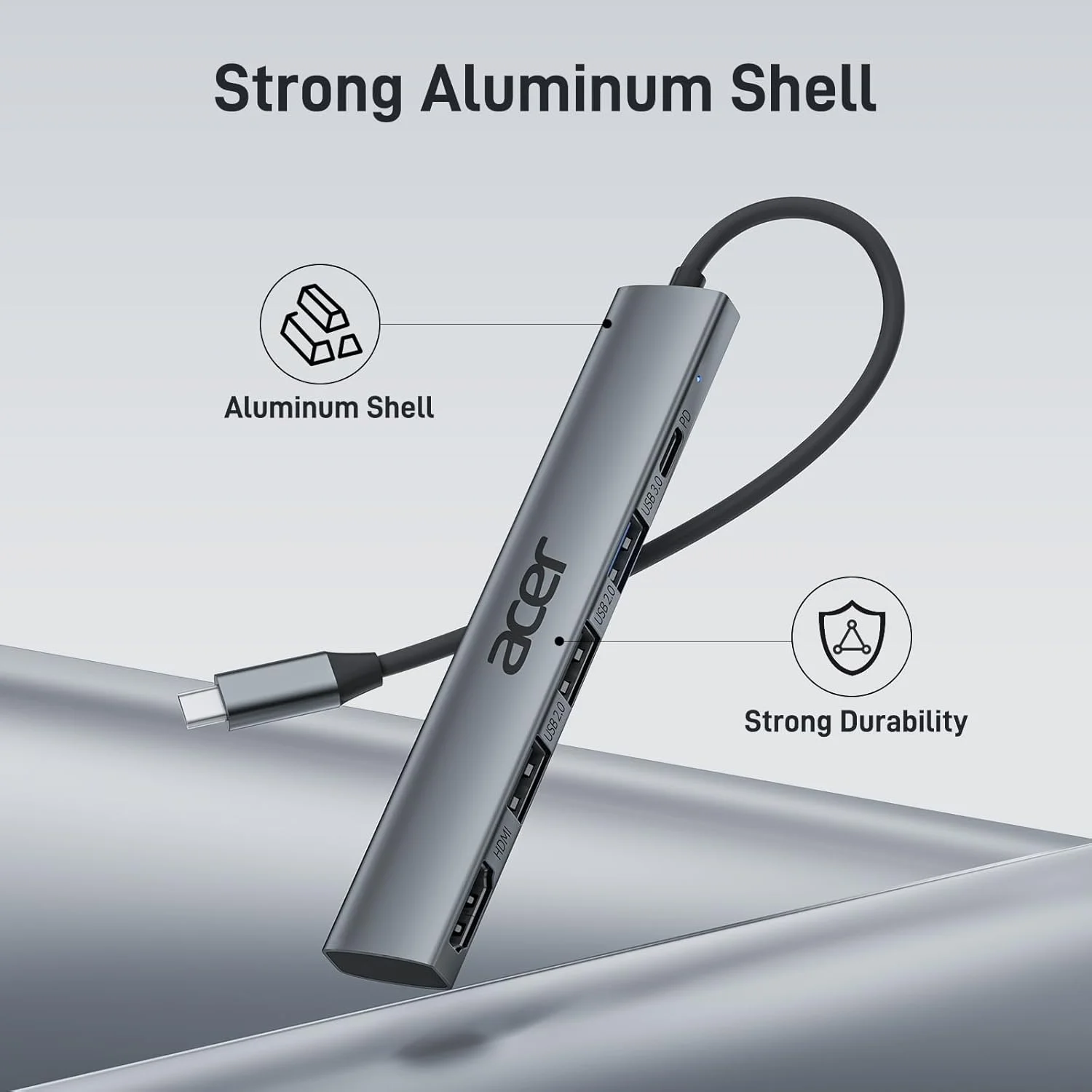 هاب USB C ایسر به آداپتور HDMI 4K، توسعه Type-C [5 در 1] اسپلیتر USB چند پورت با PD 100W، 3 پورت داده USB A، سازگار برای لپ تاپ تبلت، MacBook Pro/Air، iPhone 16 Pro/Pro Max، iPad Pro