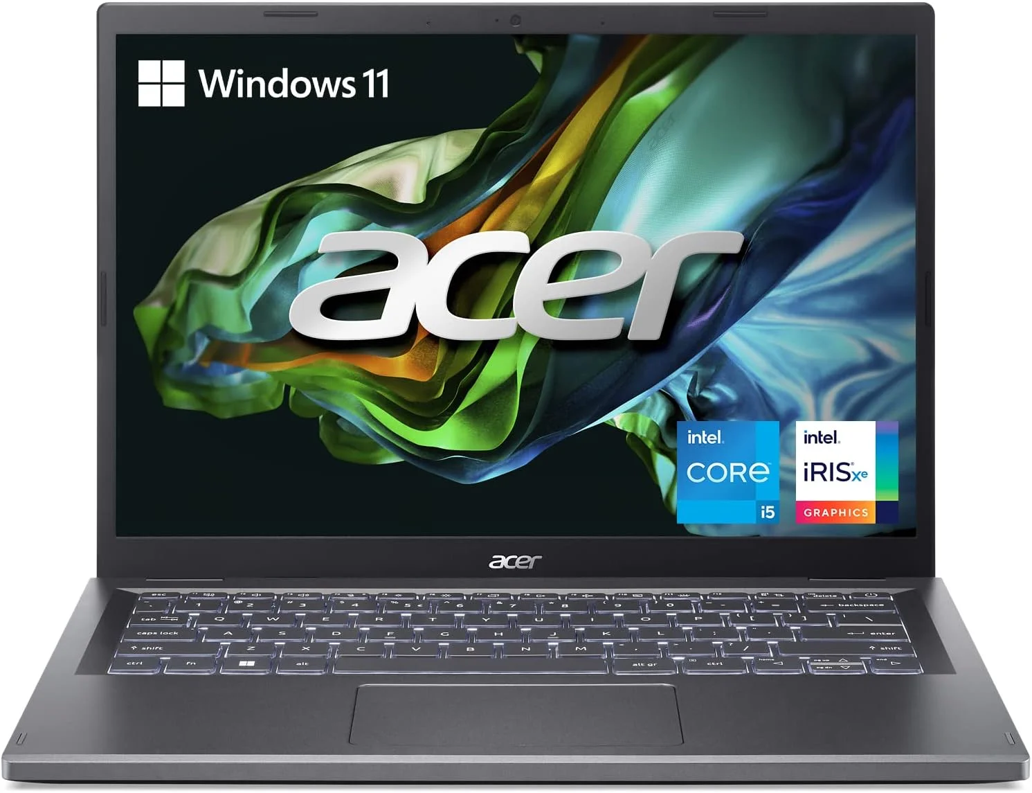 لپ تاپ باریک 14 اینچی Acer Aspire 5 | نمایشگر 14 اینچی WUXGA (1920 x 1200) IPS | پردازنده Core i5-1335U | گرافیک Intel Iris Xe | رم 8 گیگابایتی LPDDR5 | حافظه SSD 512 گیگابایتی Gen 4 | Wi-Fi 6E | USB4/Thunderbolt 4 | کیبورد با نور پس زمینه | A514-56M-576D، خاکستری