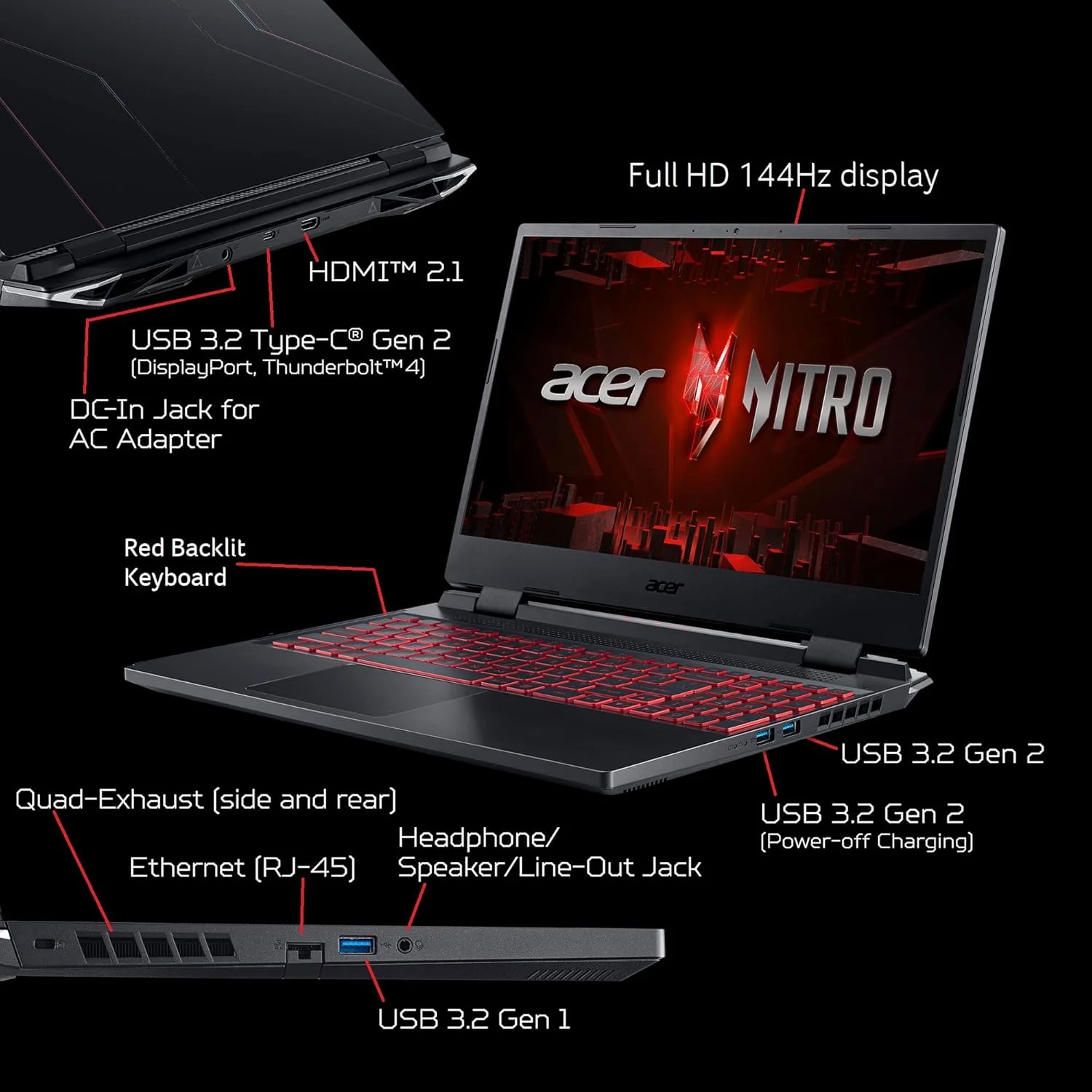لپ تاپ گیمینگ Acer Nitro 5 نسل دوازدهم Intel Core i5-12500H / 16 گیگابایت رم / 512 گیگابایت SSD / 4 گیگابایت NVIDIA GeForce RTX 3050 Ti GPU / صفحه نمایش 15.6 اینچی FHD 144Hz IPS / ویندوز 11 هوم / مشکی آبسیدین / کیبورد انگلیسی لپ تاپ گیمینگ Acer Nitro 5 نسل دوازدهم Intel Core i5-12500H / 16 گیگابایت رم / 512 گیگابایت SSD / 4 گیگابایت NVIDIA GeForce RTX 3050 Ti GPU / صفحه نمایش 15.6 اینچی FHD 144Hz IPS / ویندوز 11 هوم / مشکی آبسیدین / کیبورد انگلیسی