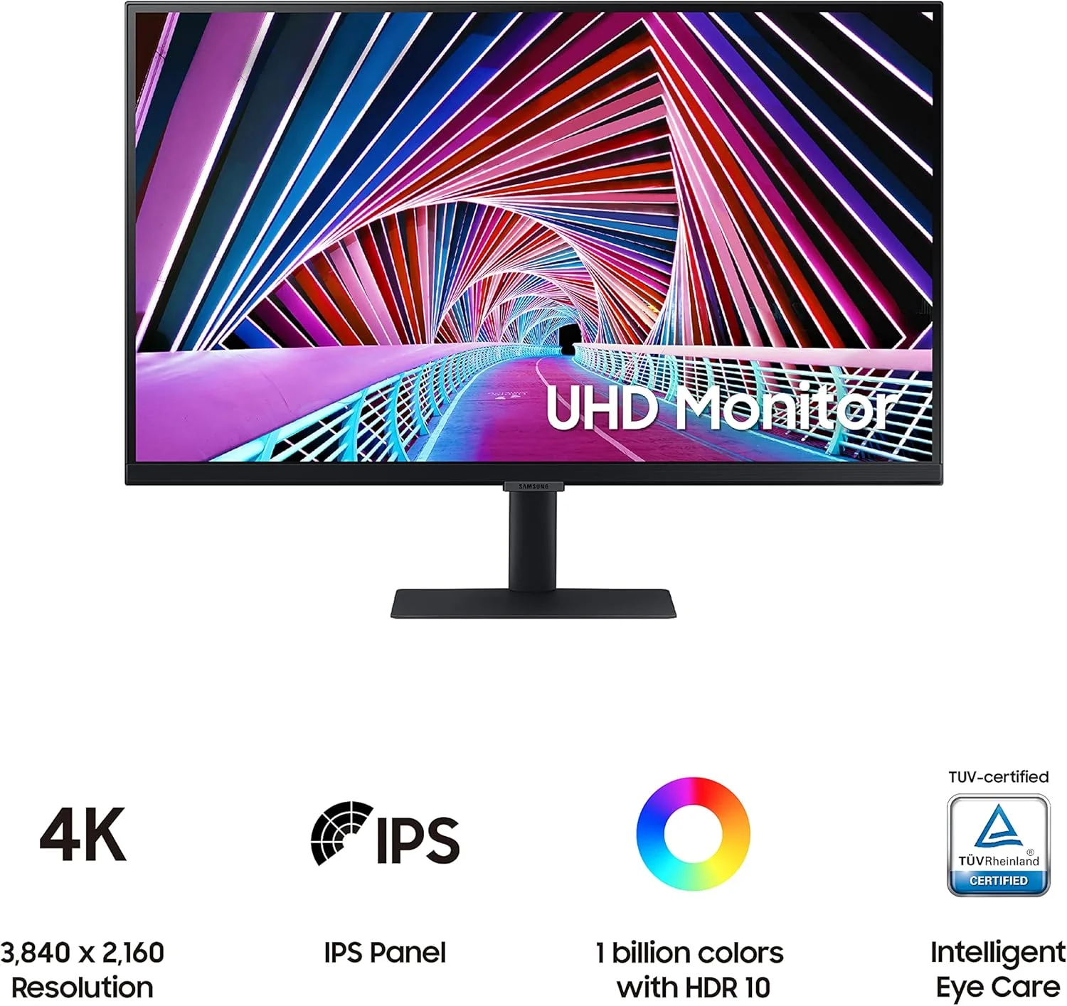 مانیتور کامپیوتر 27 اینچی سامسونگ سری S70A با رزولوشن 4K UHD، پنل IPS و HDR10 برای کامپیوتر، طراحی باریک بدون حاشیه، مراقبت از چشم دارای گواهی TUV Eye Comfort، پایه کاملاً قابل تنظیم، LS27A700NWNXZA، مشکی
