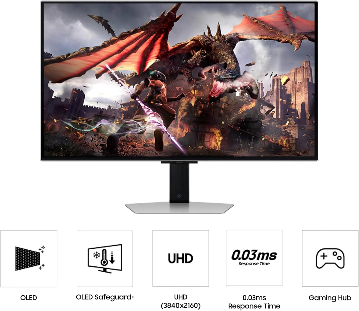 مانیتور گیمینگ هوشمند 32 اینچی SAMSUNG Odyssey OLED G8 (G80SD) سری 4K UHD، نرخ نوسازی 240 هرتز، زمان پاسخگویی 0.03 میلی‌ثانیه، صفحه نمایش بدون بازتاب نور، Gaming Hub، طراحی فلزی شیک قابل تنظیم، LS32DG802SNXZA، 2024