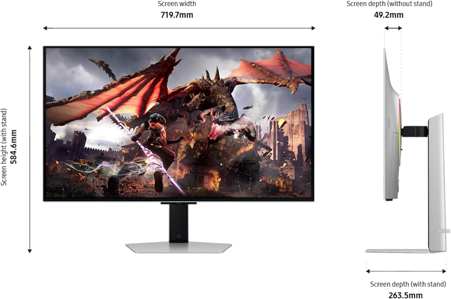 مانیتور گیمینگ هوشمند 32 اینچی SAMSUNG Odyssey OLED G8 (G80SD) سری 4K UHD، نرخ نوسازی 240 هرتز، زمان پاسخگویی 0.03 میلی‌ثانیه، صفحه نمایش بدون بازتاب نور، Gaming Hub، طراحی فلزی شیک قابل تنظیم، LS32DG802SNXZA، 2024