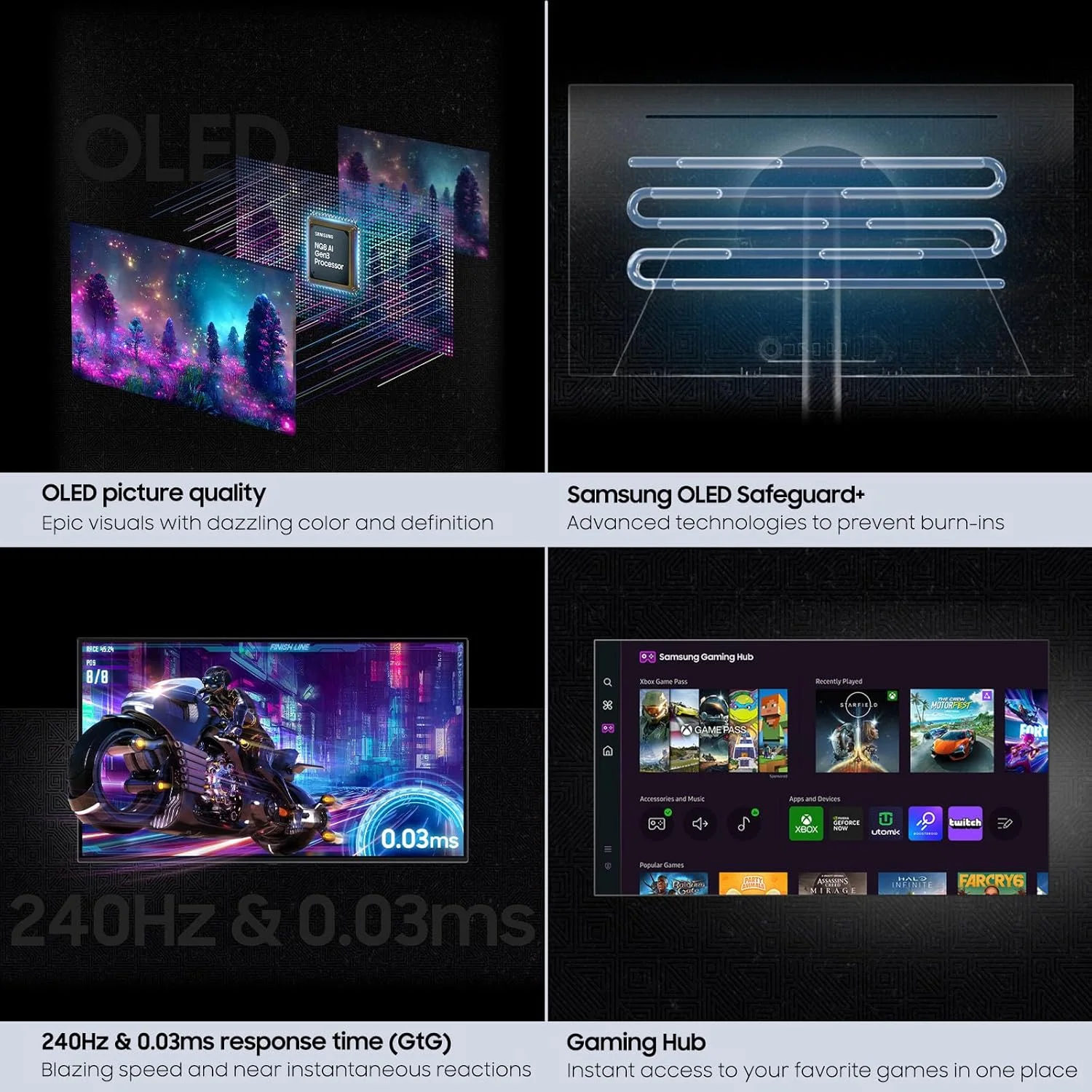 مانیتور گیمینگ هوشمند 32 اینچی SAMSUNG Odyssey OLED G8 (G80SD) سری 4K UHD، نرخ نوسازی 240 هرتز، زمان پاسخگویی 0.03 میلی‌ثانیه، صفحه نمایش بدون بازتاب نور، Gaming Hub، طراحی فلزی شیک قابل تنظیم، LS32DG802SNXZA، 2024