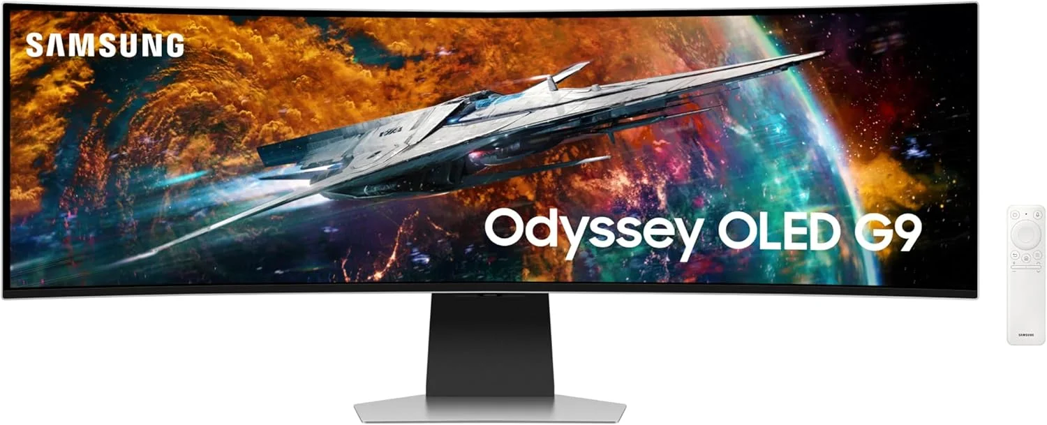 مانیتور گیمینگ هوشمند خمیده 49 اینچی سامسونگ Odyssey OLED G9 (G95SC) با QD-OLED، نرخ نوسازی 240 هرتز، زمان پاسخگویی 0.03 میلی‌ثانیه، AMD Freestyle Premium Pro، سازگار با G-Sync، Dual QHD، پردازنده Neo Quantum Pro، مدل LS49CG954SNXZA