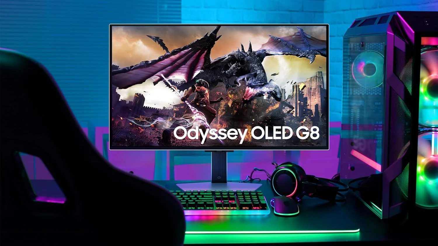 مانیتور گیمینگ هوشمند 32 اینچی SAMSUNG Odyssey OLED G8 (G80SD) سری 4K UHD، نرخ نوسازی 240 هرتز، زمان پاسخگویی 0.03 میلی‌ثانیه، صفحه نمایش بدون بازتاب نور، Gaming Hub، طراحی فلزی شیک قابل تنظیم، LS32DG802SNXZA، 2024