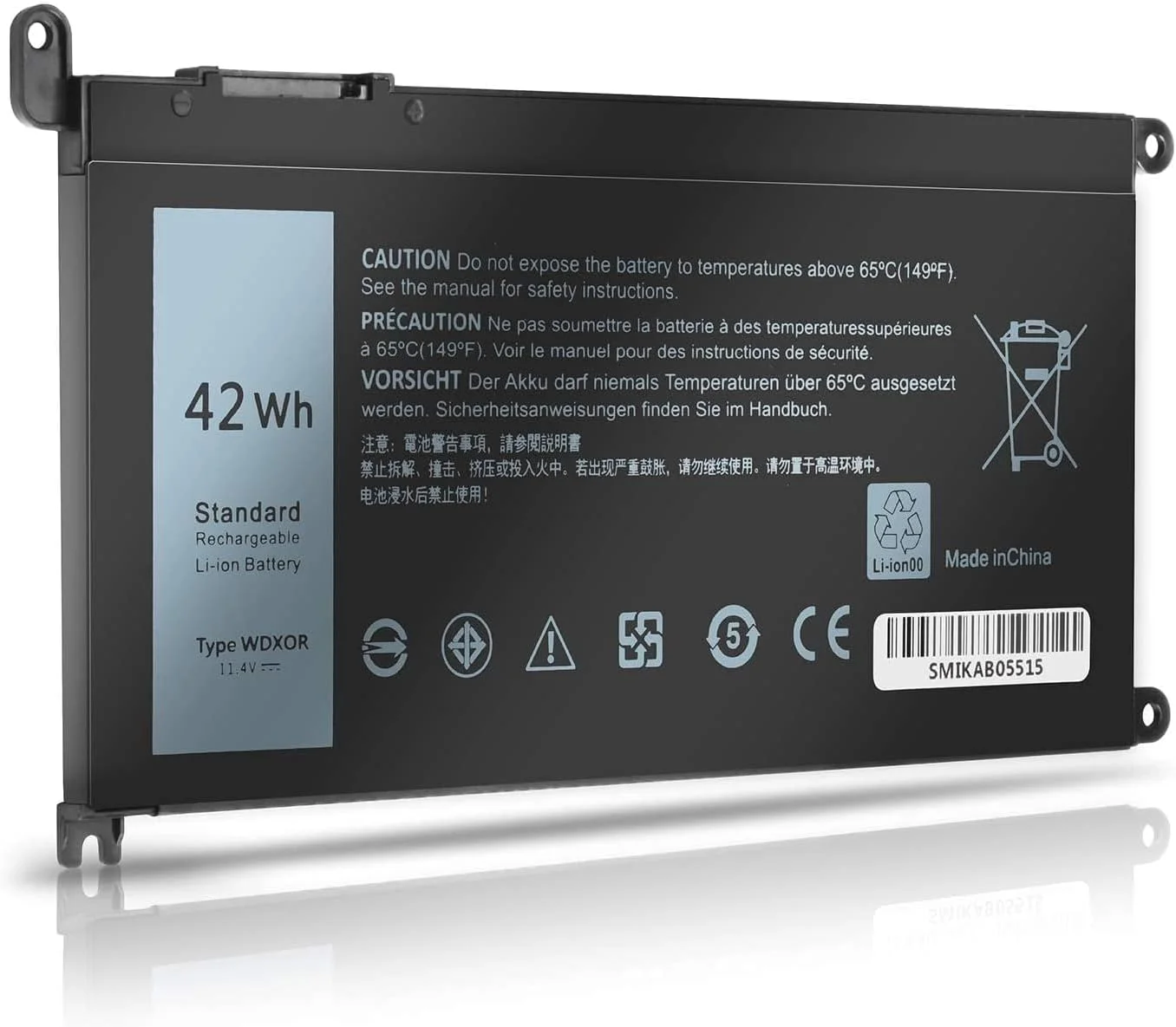 باتری WDX0R سازگار با Dell Inspiron 13 5368 5378 5379 7368 7378 14-7460 15-5565 5567 5568 5578 7570 7560 7569 7579 17-5765 5767 – جایگزین FC92N T2JX4 3CRH3 CYMGM – 11.4V 42Wh 3-Cell