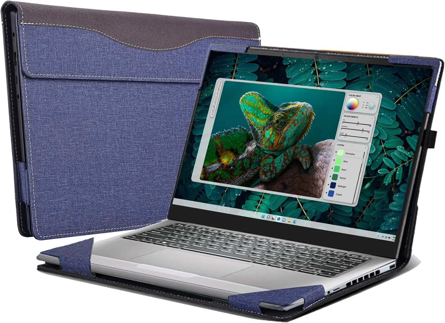 کیف لپ تاپ Gruattreay سازگار با لپ تاپ Dell Inspiron 14 Plus 7440 (2024) کیف جداشدنی چرمی PU 2 در 1 14 اینچی، کاور محافظ نوت بوک (آبی)