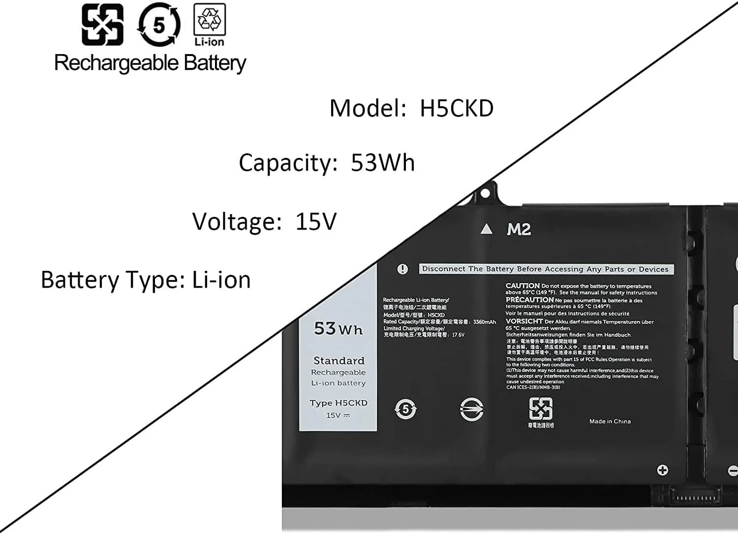 باتری لپ تاپ 15V 53WH H5CKD سازگار با Dell 9077G 09077G TXD03 0TXD03 0H5CKD JK6Y6 Inspiron 5300 5301 5401 5402 5408 5409 5501 5502 5508 5509 Series باتری لپ تاپ 15V 53WH H5CKD سازگار با Dell 9077G 09077G TXD03 0TXD03 0H5CKD JK6Y6 Inspiron 5300 5301 5401 5402 5408 5409 5501 5502 5508 5509 Series