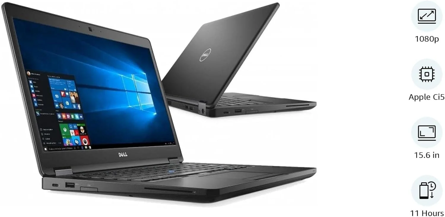 لپ تاپ تجاری DELL Latitude 5580 (بازسازی شده)، پردازنده Core i5-7300U، رم 8 گیگابایتی DDR4، هارد 256 گیگابایتی SSD M.2، صفحه نمایش 15.6 اینچی، ویندوز 10 پرو