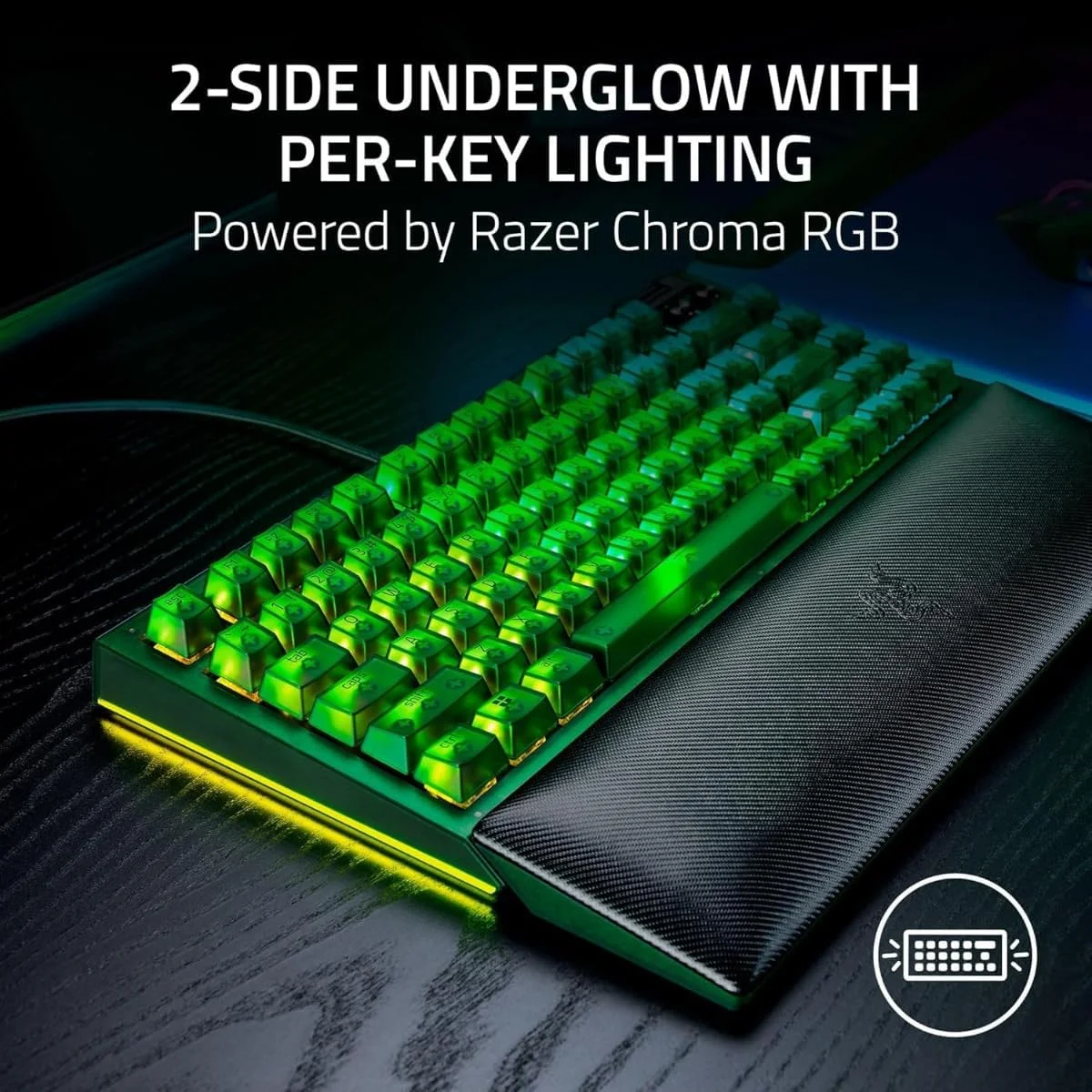 کیبورد گیمینگ مکانیکی 75% Razer BlackWidow V4: طراحی تعویض سریع، جمع و جور و بادوام، سوییچ‌های لمسی نارنجی، Chroma RGB، غلطک MF و کلیدهای رسانه، استراحتگاه مچی راحت - سبز شبح