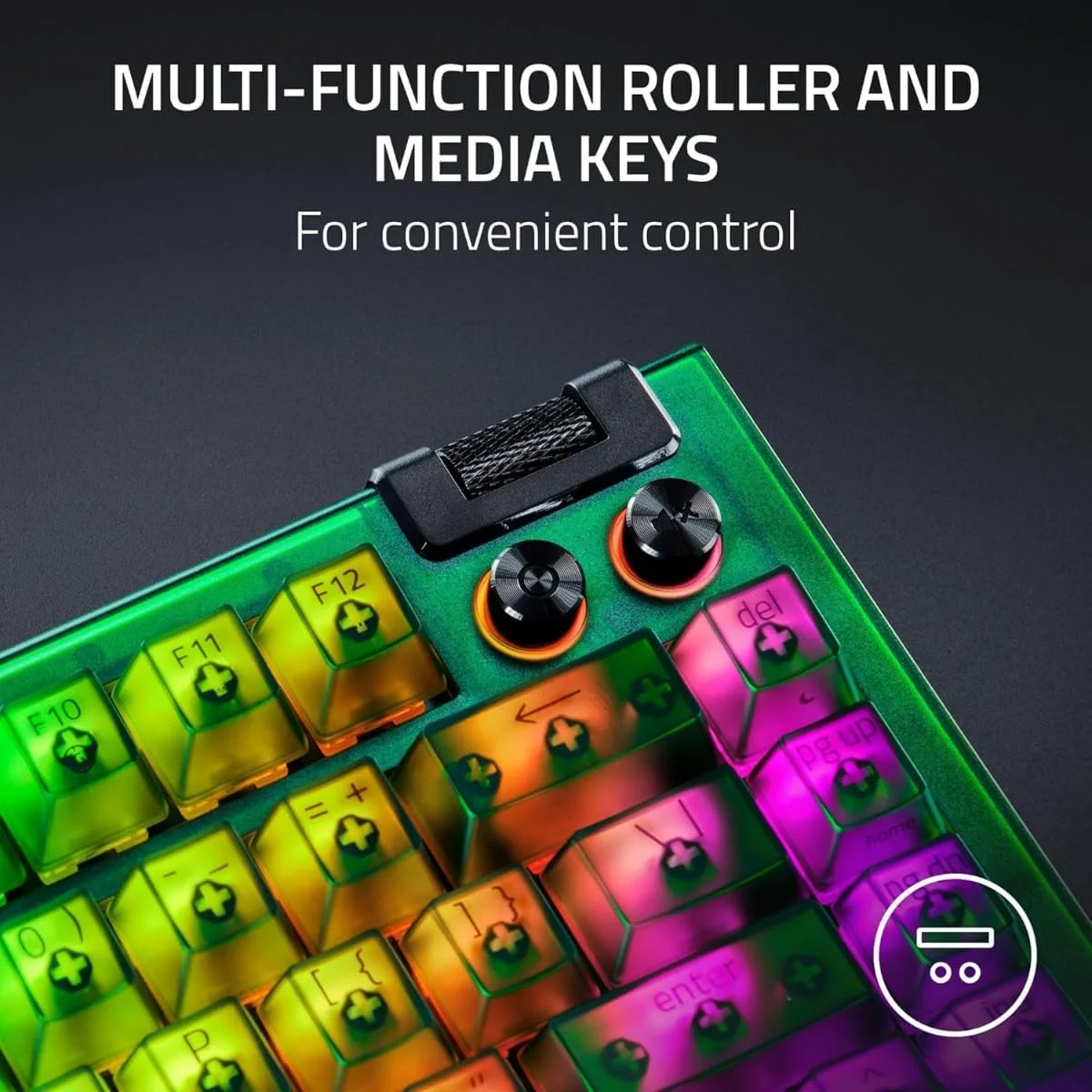 کیبورد گیمینگ مکانیکی 75% Razer BlackWidow V4: طراحی تعویض سریع، جمع و جور و بادوام، سوییچ‌های لمسی نارنجی، Chroma RGB، غلطک MF و کلیدهای رسانه، استراحتگاه مچی راحت - سبز شبح