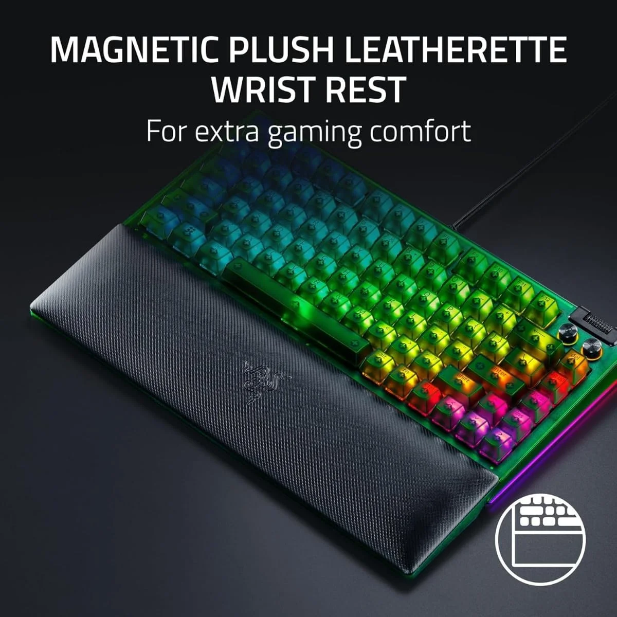 کیبورد گیمینگ مکانیکی 75% Razer BlackWidow V4: طراحی تعویض سریع، جمع و جور و بادوام، سوییچ‌های لمسی نارنجی، Chroma RGB، غلطک MF و کلیدهای رسانه، استراحتگاه مچی راحت - سبز شبح