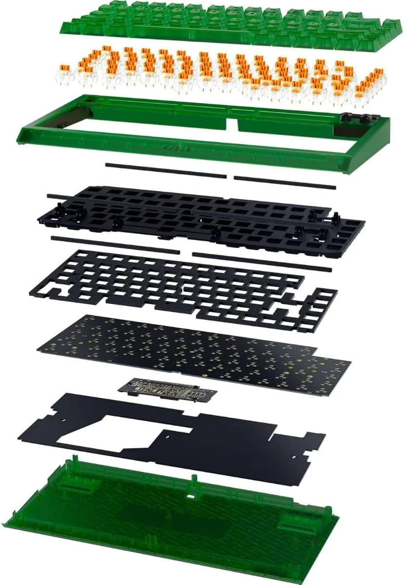کیبورد گیمینگ مکانیکی 75% Razer BlackWidow V4: طراحی تعویض سریع، جمع و جور و بادوام، سوییچ‌های لمسی نارنجی، Chroma RGB، غلطک MF و کلیدهای رسانه، استراحتگاه مچی راحت - سبز شبح
