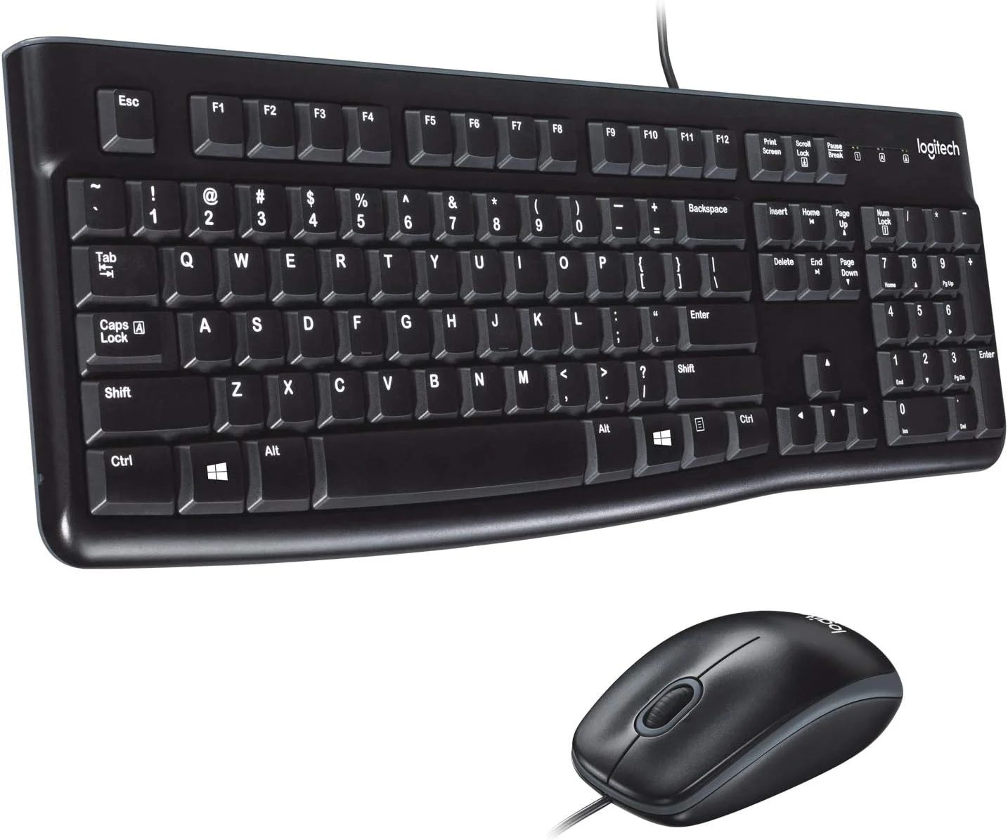 کیبورد و ماوس سیم دار Logitech MK120 برای ویندوز، ماوس اپتیکال سیم دار، اتصال USB Plug-and-Play، اندازه کامل، PC/لپ تاپ، طرح بندی UK - مشکی