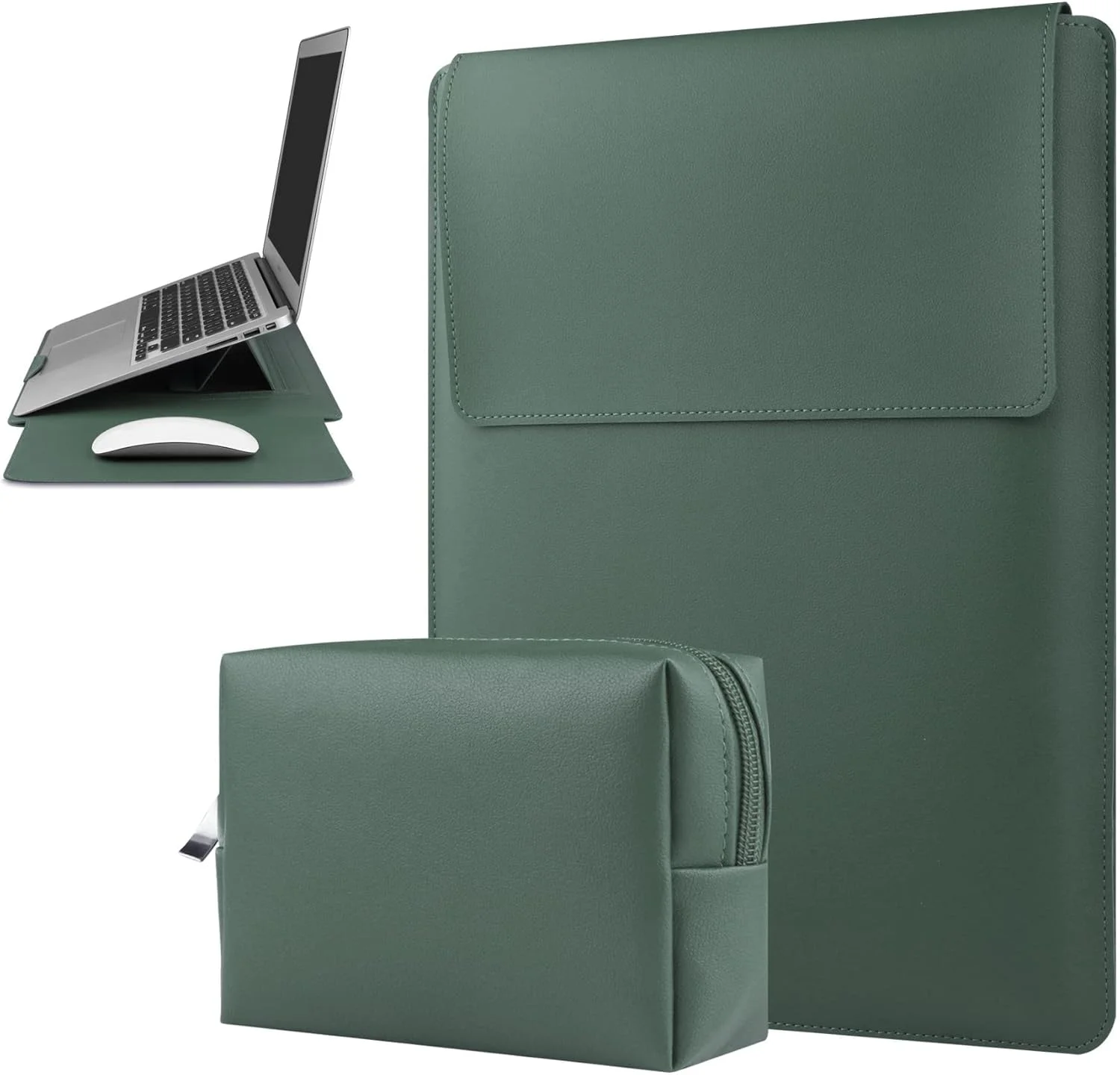 کیف چرمی محافظ لپ تاپ MAKINGTEC سایز 13-14 اینچ سازگار با MacBook Air 13.3''/13.6'' M1 M2/MacBook Pro 13 2022-2016/Dell XPS 13/Surface Pro X/8/7 /6/5/Surface Laptop 13.5 اینچ، سبز