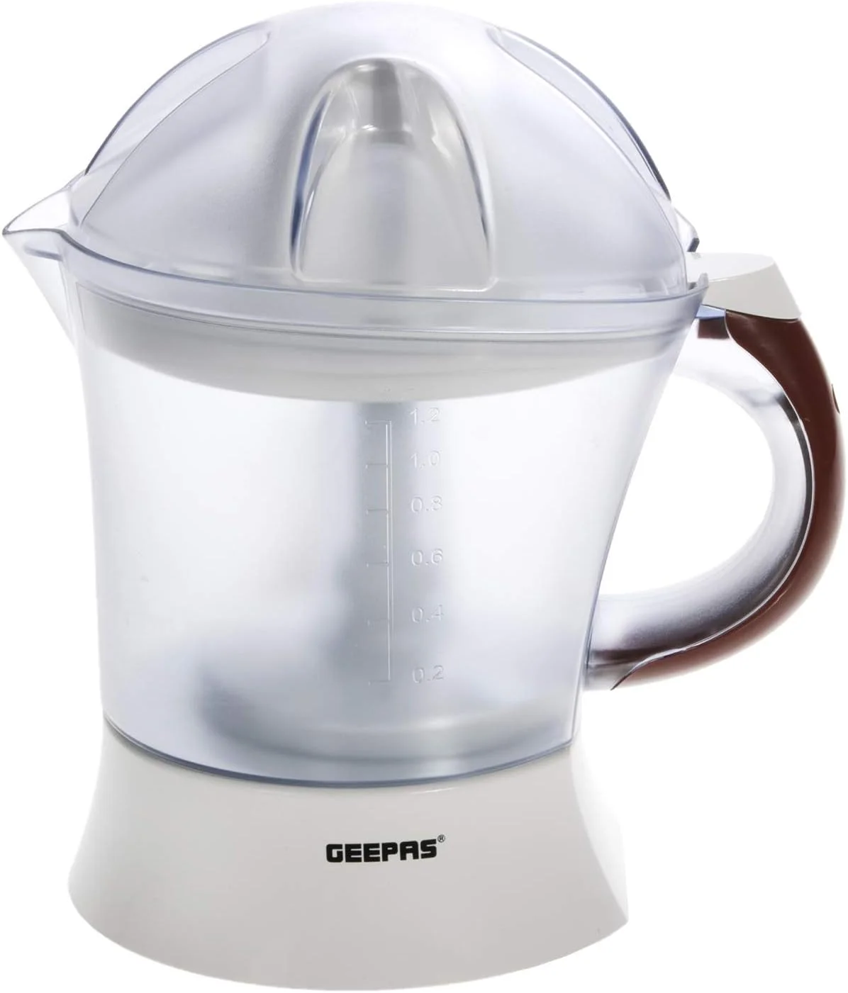 آب مرکبات گیری 25 وات Geepas GCJ5384 - آبمیوه های سریع، سالم و مغذی - آبمیوه گیری آسان با 2 مخروط، چرخش دو طرفه، ظرفیت 1.2 لیتر | 2 سال گارانتی