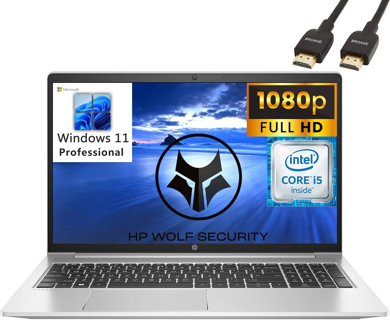 لپ تاپ تجاری HP ProBook 450 G9 2023 با صفحه نمایش 15.6 اینچی FHD، پردازنده نسل دوازدهم اینتل 10 هسته ای i5-1235U (بهتر از i7-1195G7)، رم 64 گیگابایتی DDR4، حافظه SSD 2 ترابایتی PCIe، وای فای 6، بلوتوث 5.2، امنیت Wolf Pro، ویندوز 11 پرو، کابل HDMI BROAG