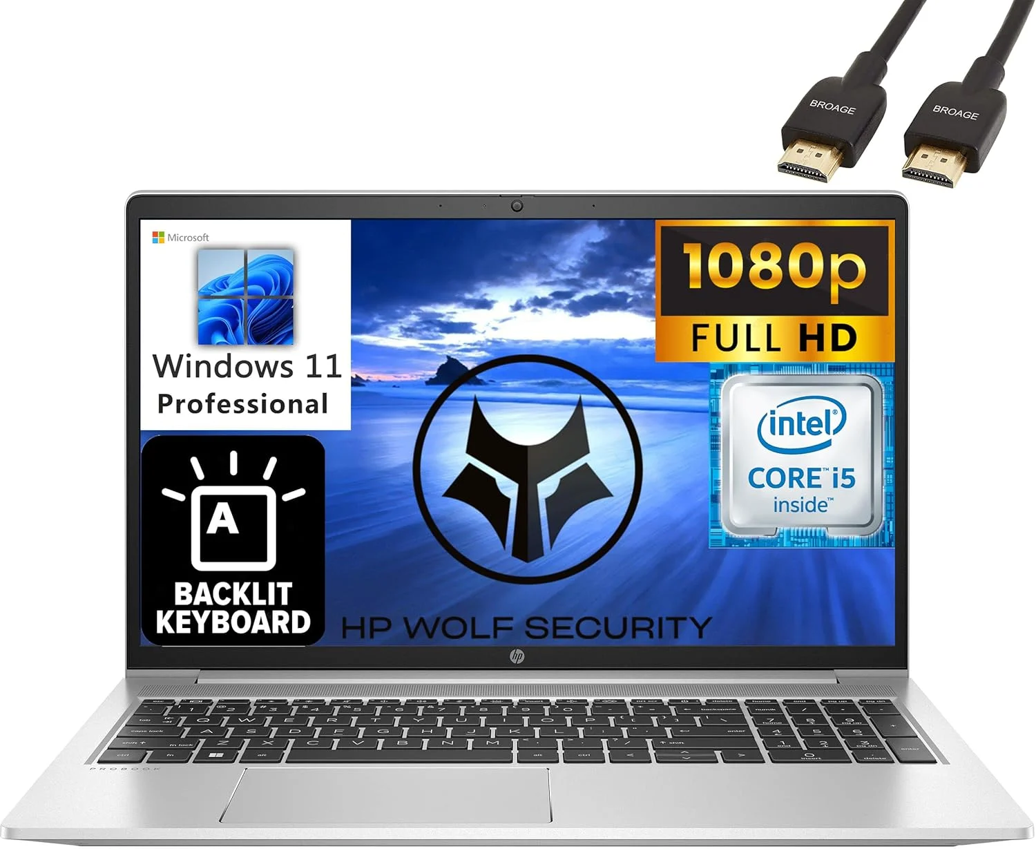 لپ تاپ تجاری HP ProBook 450 G9 2023 با صفحه نمایش 15.6 اینچی FHD، پردازنده نسل دوازدهم اینتل 10 هسته ای i5-1235U (بهتر از i7-1195G7)، رم 64 گیگابایتی DDR4، حافظه SSD 2 ترابایتی PCIe، وای فای 6، بلوتوث 5.2، امنیت Wolf Pro، ویندوز 11 پرو، کابل HDMI BROAG لپ تاپ تجاری HP ProBook 450 G9 2023 با صفحه نمایش 15.6 اینچی FHD، پردازنده نسل دوازدهم اینتل 10 هسته ای i5-1235U (بهتر از i7-1195G7)، رم 64 گیگابایتی DDR4، حافظه SSD 2 ترابایتی PCIe، وای فای 6، بلوتوث 5.2، امنیت Wolf Pro، ویندوز 11 پرو، کابل HDMI BROAG