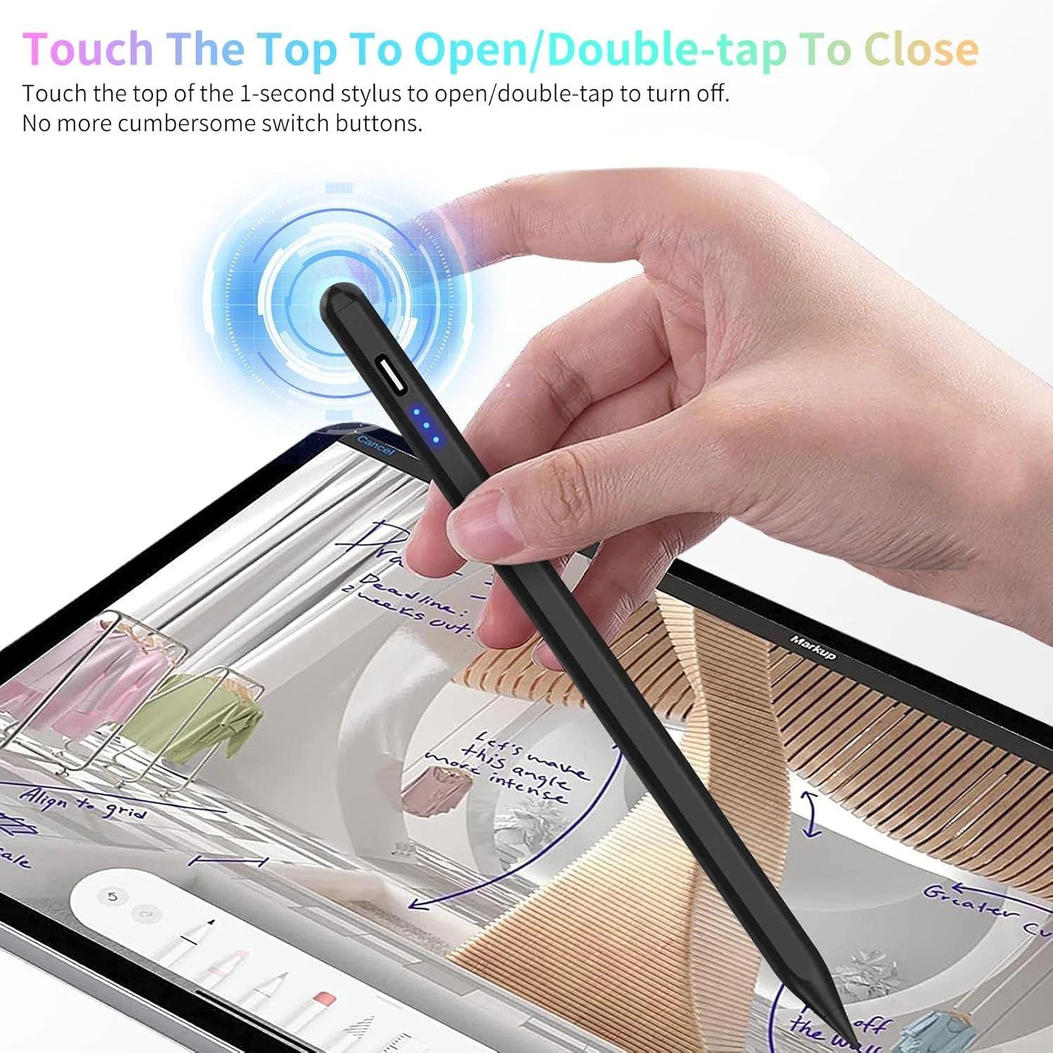 قلم استایلوس INFOSUN برای آیپد نسل 9 و 10 با قابلیت رد دست، مداد فعال سازگار با Apple iPad نسل 10/9/8/7/6، iPad Air نسل 5/4/3، iPad Pro 11 و 12.9 اینچ (مشکی)