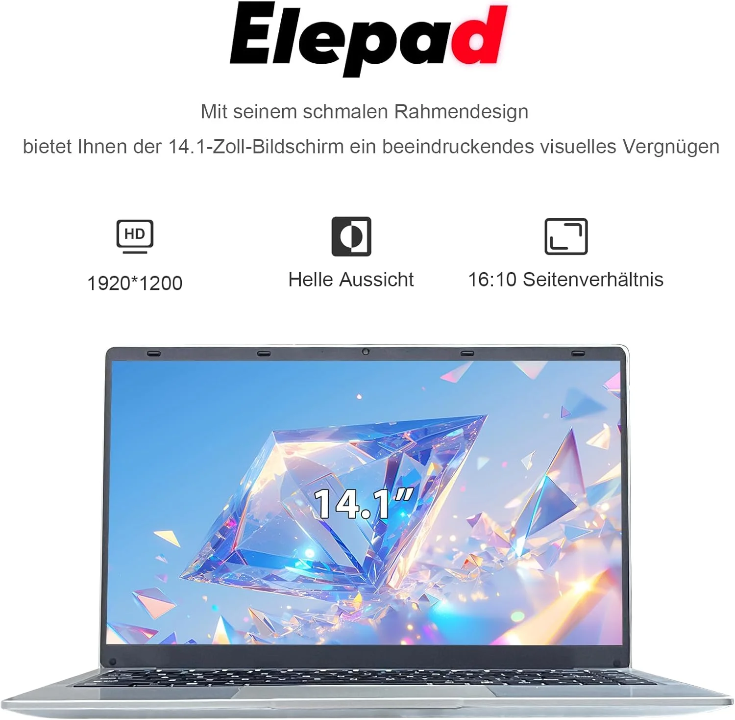 لپ تاپ Elepad، صفحه نمایش 14.1 اینچی FHD IPS، پردازنده N4105، رم 6 گیگابایتی، SSD 256 گیگابایتی قابل ارتقا تا 1 ترابایت، کامپیوتر ویندوز 11 با 2 بلندگوی استریو، WiFi-5، HDMI