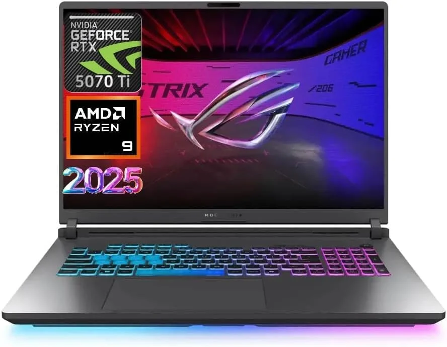 جدیدترین لپ تاپ گیمینگ ایسوس ROG Strix G16 مدل 2025، صفحه نمایش 16 اینچی FHD 165 هرتز، پردازنده 16 هسته ای AMD Ryzen 9 8940HX، کارت گرافیک RTX 5070 Ti، رم 16 گیگابایتی، SSD 1 ترابایتی، رنگ خاکستری Eclipse