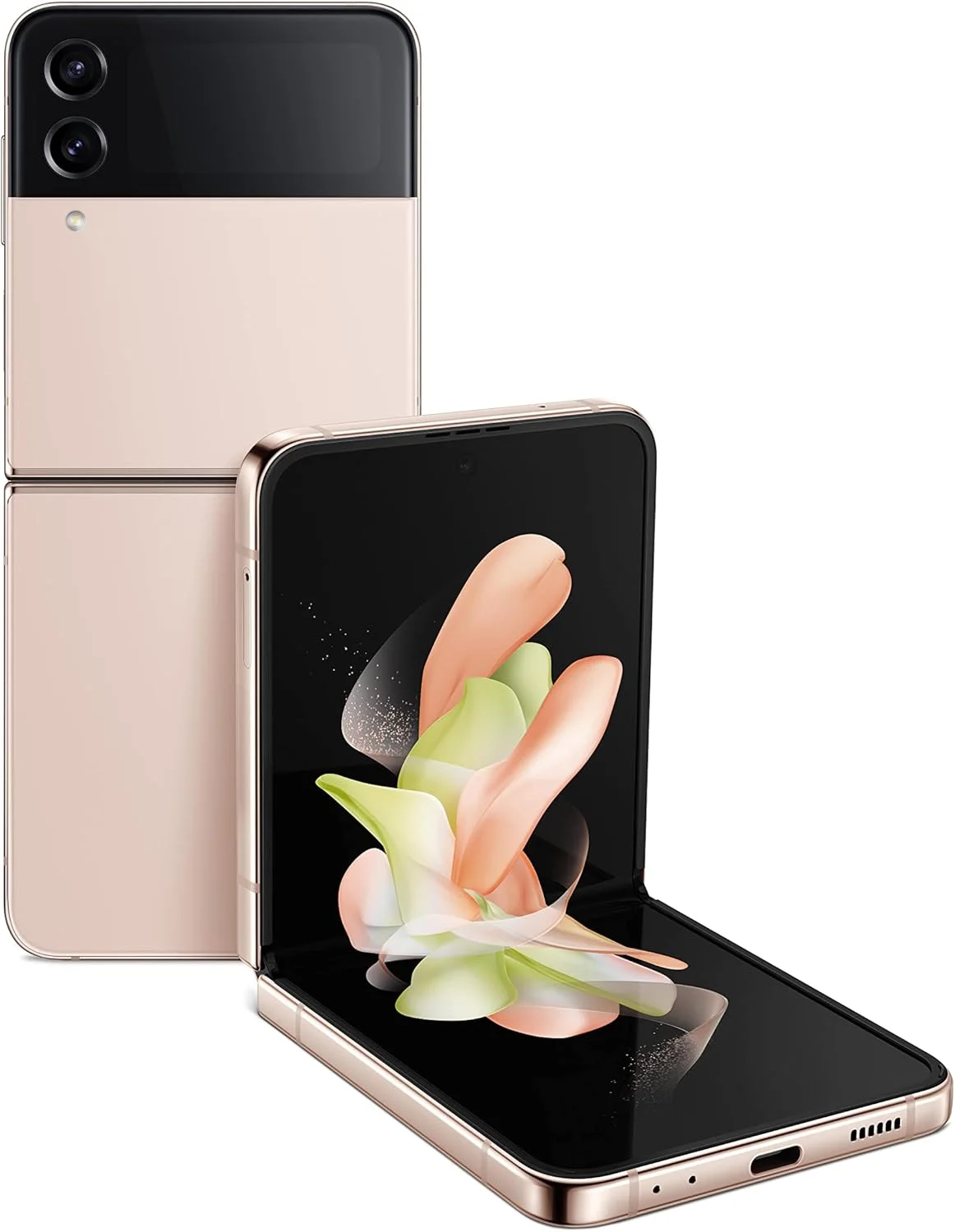 گوشی موبایل سامسونگ Galaxy Z Flip 4، گوشی هوشمند اندرویدی کارخانه آنلاک شده، 256 گیگابایت، حالت Flex، دوربین هندزفری، طراحی تاشو و جمع و جور، صفحه نمایش جلویی اطلاع رسانی، نسخه ایالات متحده، 2022، طلایی صورتی