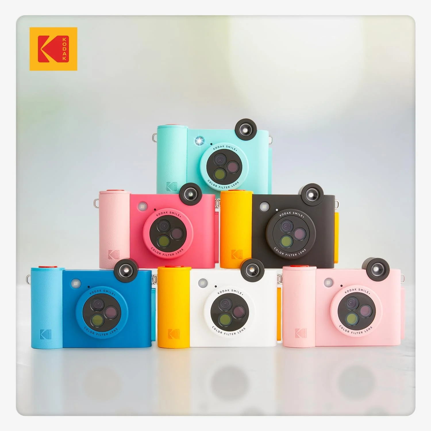 دوربین چاپ فوری دیجیتال و پرینتر عکس بلوتوث بی سیم 2 در 1 KODAK Smile+ - 10 مگاپیکسل، لنز چرخشی با جلوه ویژه، عکس های چسبنده 2x3 اینچی Zink، چاپ از طریق برنامه سرگرم کننده از دستگاه های هوشمند - صورتی