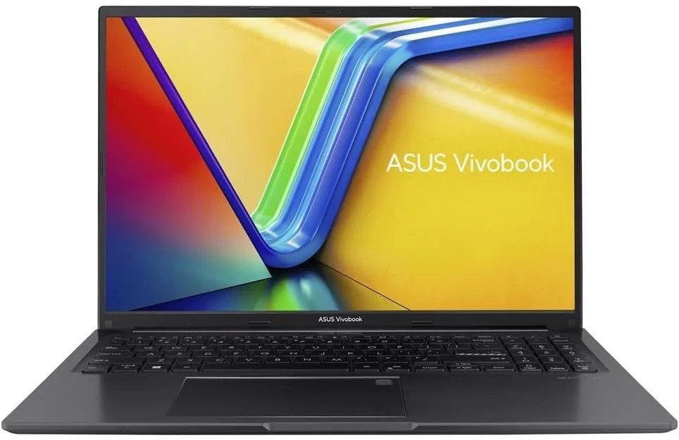 لپ تاپ 16 اینچی ASUS VivoBook، صفحه نمایش 16 اینچی WUXGA (1920 x 1200) 16:10، پردازنده AMD Ryzen 5 7530U، گرافیک AMD Radeon™، رم 8 گیگابایتی، SSD 512 گیگابایتی، حسگر اثر انگشت، ویندوز 11 هوم، مشکی Indie، M1605YA-ES52