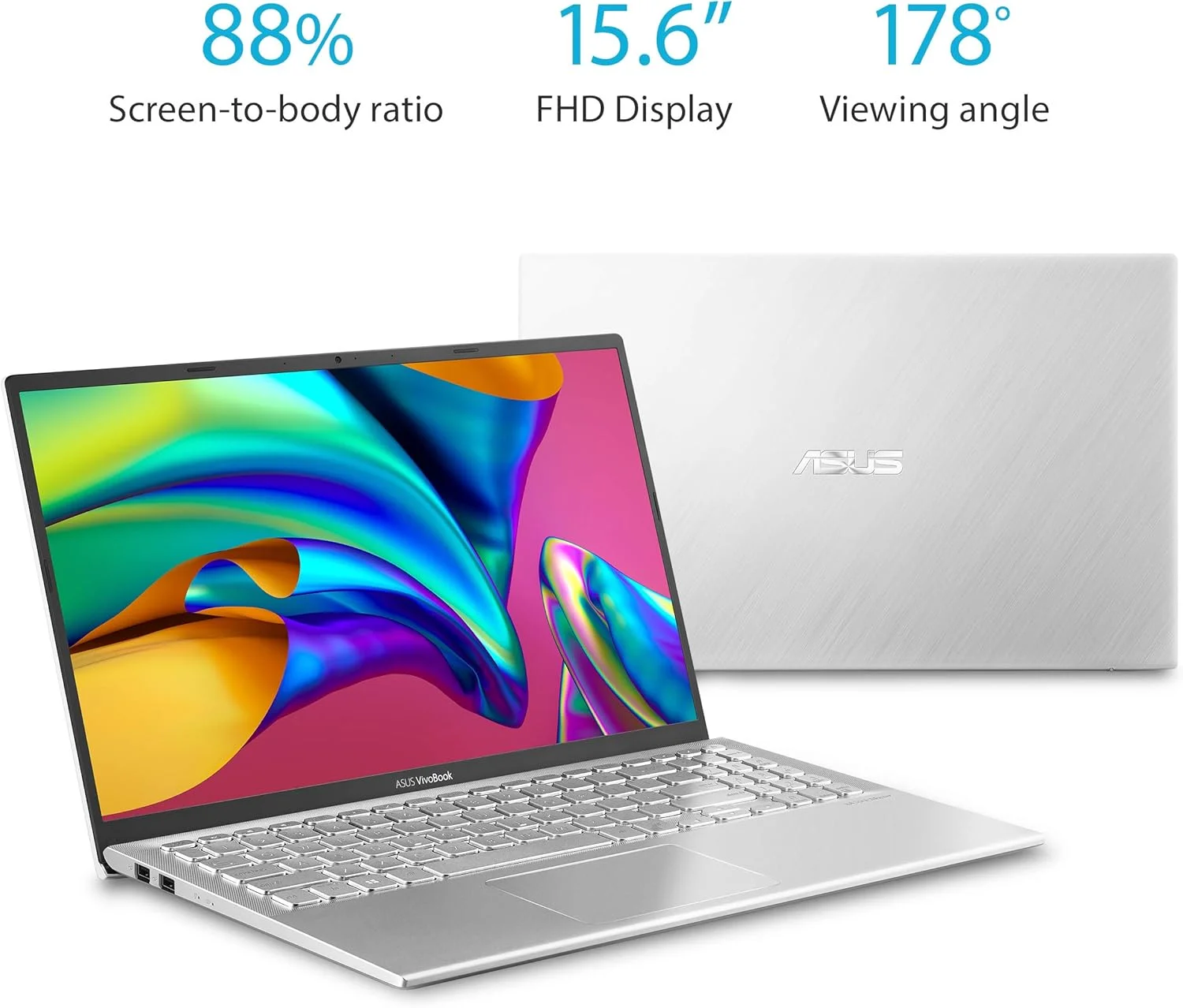ایسوس ویووبوک S15 S512، لپ تاپ سبک و باریک 15.6 اینچی FHD، پردازنده Intel Core i7-8565U، رم 8 گیگابایتی DDR4، حافظه SSD PCIe NVMe 256 گیگابایتی + هارد دیسک 1 ترابایتی، ویندوز 10 هوم، S512FA-DB71، نقره ای متال
