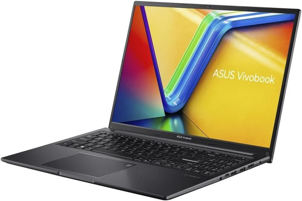 لپ تاپ 16 اینچی ASUS VivoBook، صفحه نمایش 16 اینچی WUXGA (1920 x 1200) 16:10، پردازنده AMD Ryzen 5 7530U، گرافیک AMD Radeon™، رم 8 گیگابایتی، SSD 512 گیگابایتی، حسگر اثر انگشت، ویندوز 11 هوم، مشکی Indie، M1605YA-ES52