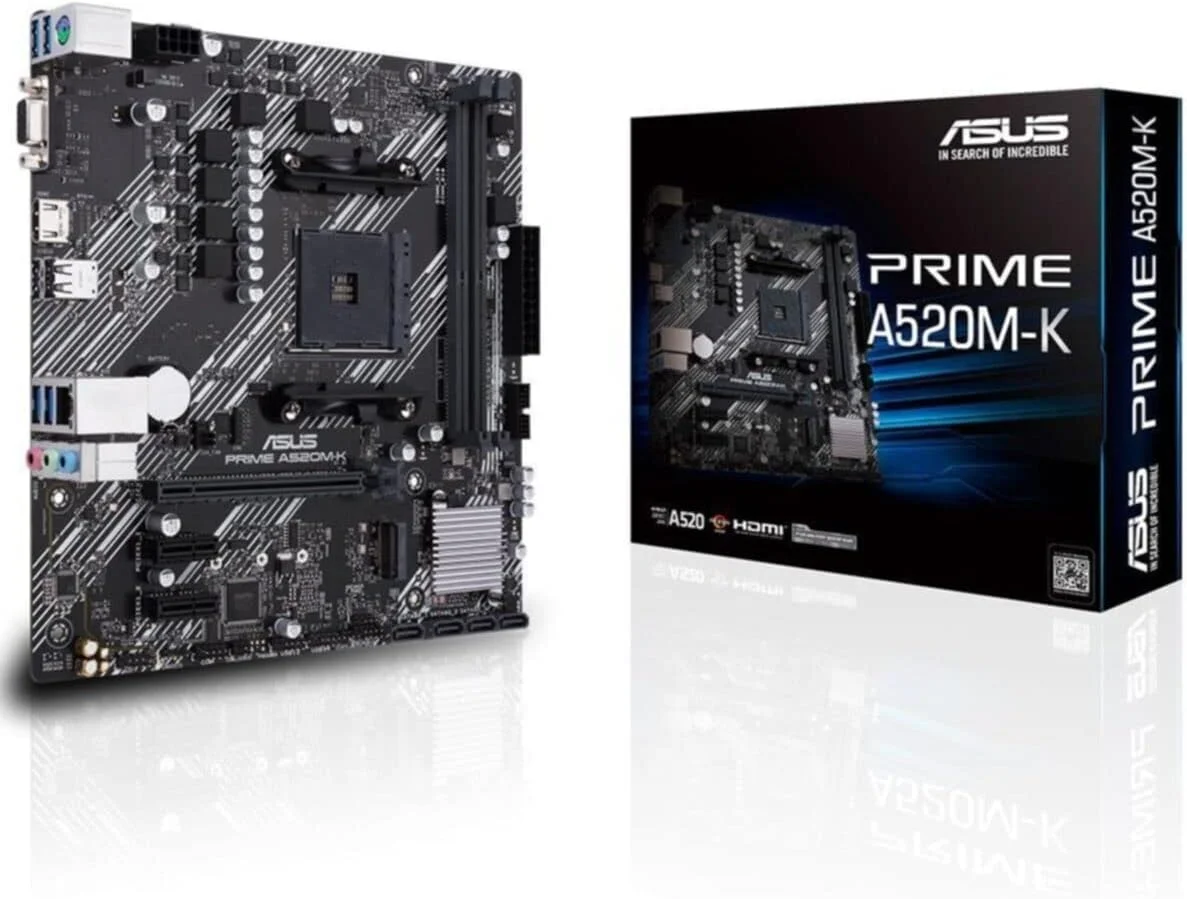 مادربرد ASUS PRIME A520M-K (AMD A520) (Ryzen AM4) micro ATX با پشتیبانی از M.2، اترنت 1 گیگابیتی، HDMI/D-Sub، SATA 6 Gbps، USB 3.2 Gen 1 Type-A