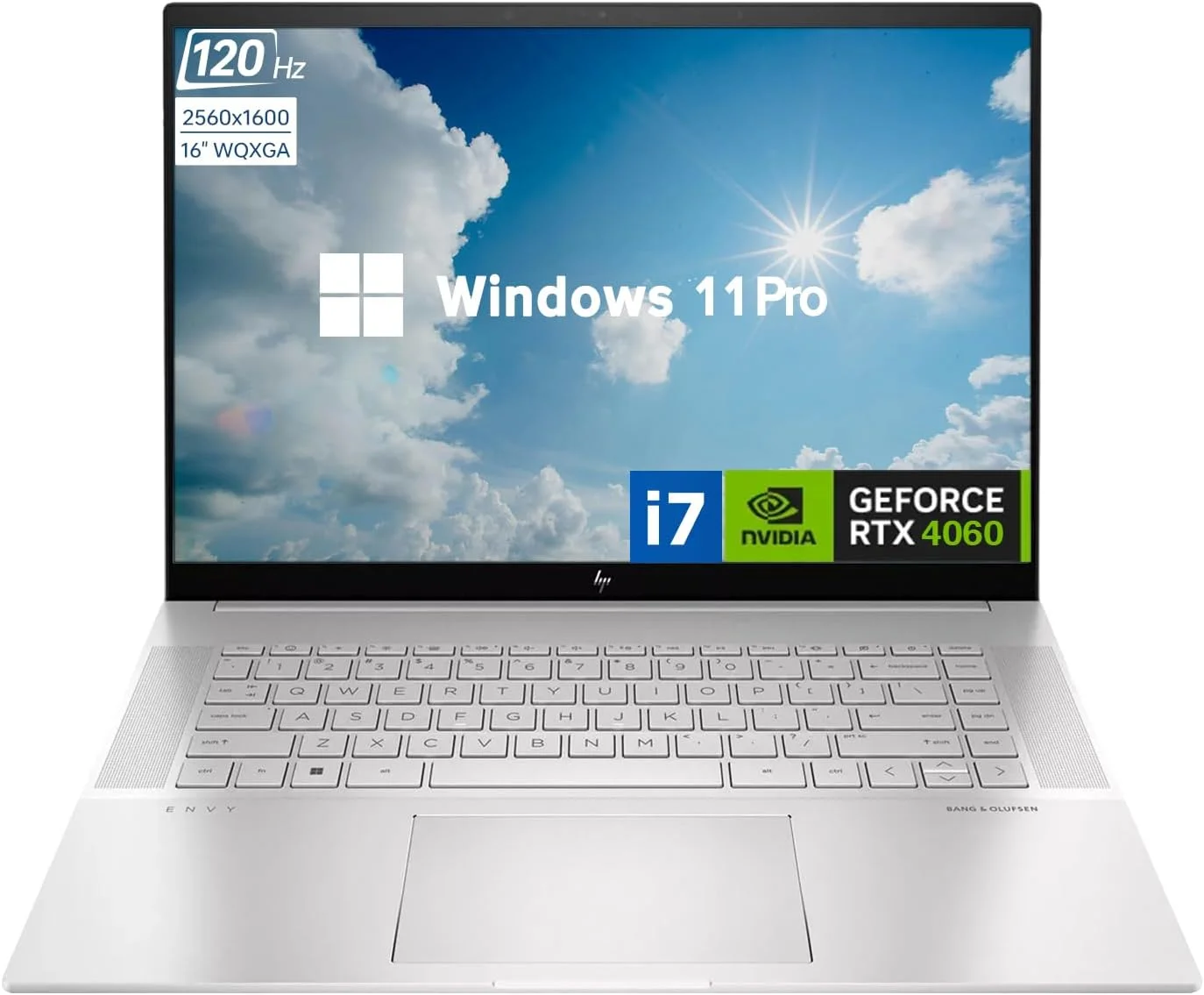 لپ تاپ تجاری HP Envy i7 4060، صفحه نمایش لمسی 16 اینچی WQXGA 120 هرتز، Intel Core i7-13700H، GeForce RTX 4060، رم 64 گیگابایتی DDR5، SSD 2 ترابایتی PCIe M.2، Wi-Fi 6، Windows 11 Pro، نقره ای