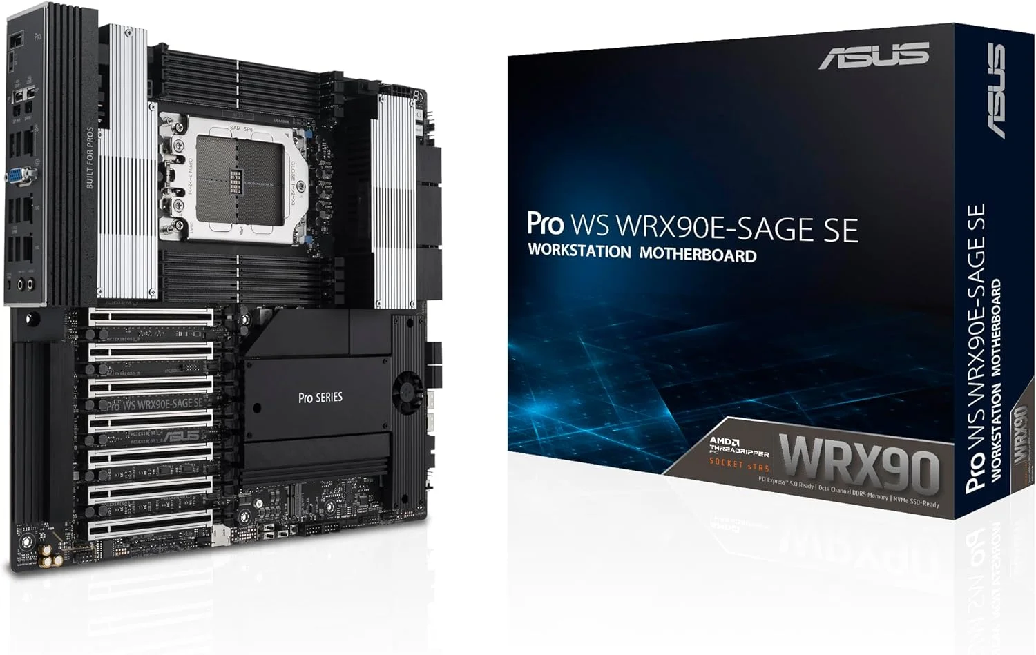 مادربرد ورک استیشن ASUS Pro WS WRX90E-SAGE SE EEB، AMD Ryzen™ Threadripper™ PRO سری 7000 WX، ECC R-DIMM DDR5، 32 Power-Stage، 7xPCIe 5.0x16، PCIe 5.0 M.2، LAN 10Gb & 2.5Gb، پشتیبانی از Multi-GPU