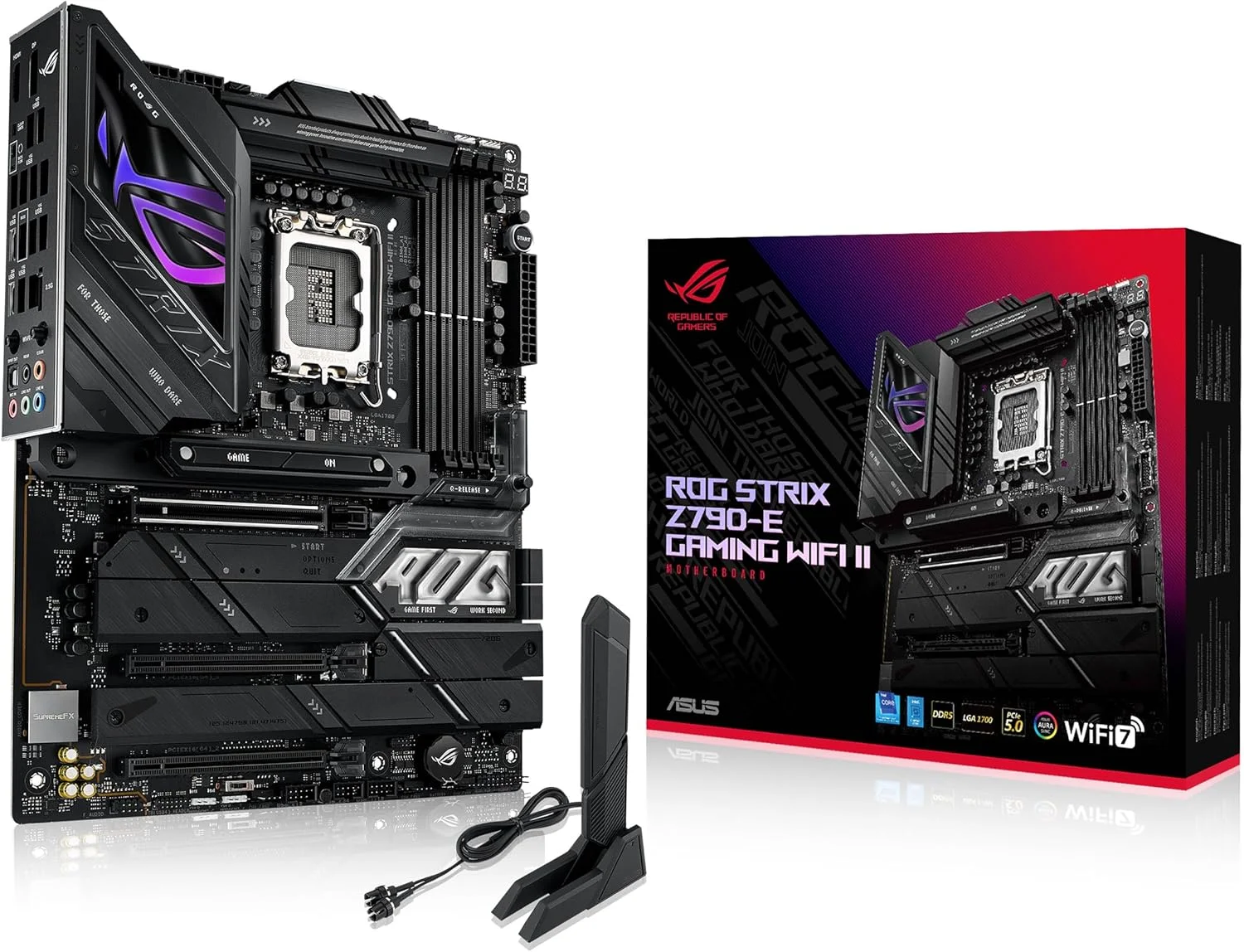 مادربرد گیمینگ ایسوس ROG Strix Z790-E Gaming WiFi II LGA 1700 (پشتیبانی از نسل 14، 13 و 12 اینتل) ATX (DDR5، PCIe 5.0، LAN 2.5 گیگابیتی، 5 اسلات M.2، PCIe 5.0 x16، WiFi 7، کانکتور پنل جلویی با PD 3.0 تا 30 وات)