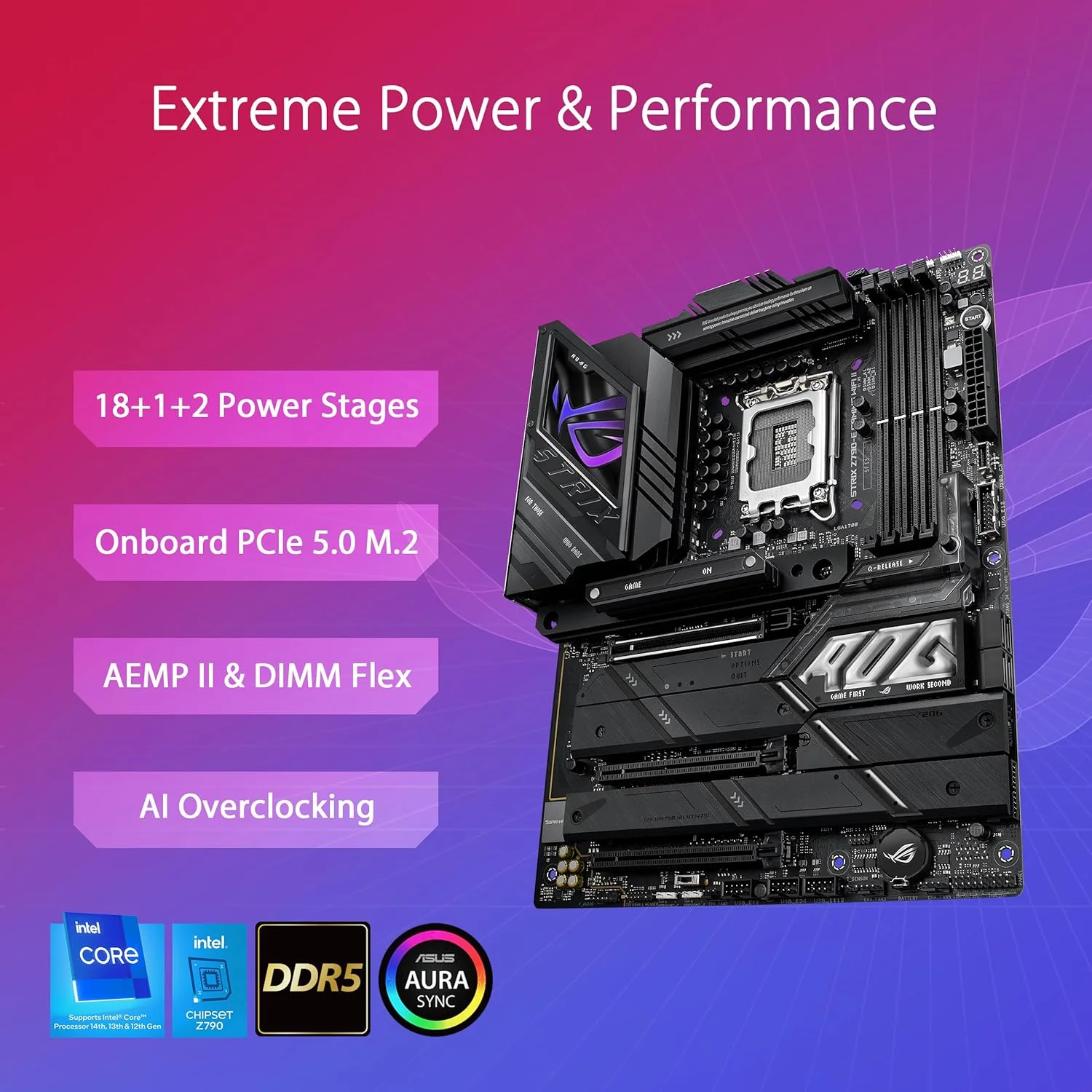 مادربرد گیمینگ ایسوس ROG Strix Z790-E Gaming WiFi II LGA 1700 (پشتیبانی از نسل 14، 13 و 12 اینتل) ATX (DDR5، PCIe 5.0، LAN 2.5 گیگابیتی، 5 اسلات M.2، PCIe 5.0 x16، WiFi 7، کانکتور پنل جلویی با PD 3.0 تا 30 وات)