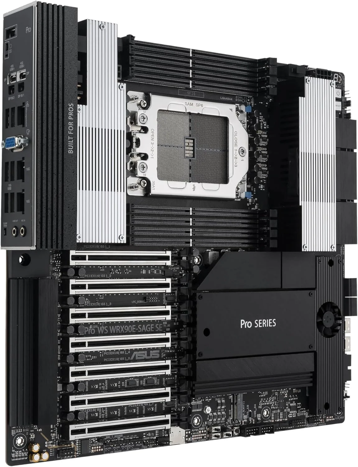 مادربرد ورک استیشن ASUS Pro WS WRX90E-SAGE SE EEB، AMD Ryzen™ Threadripper™ PRO سری 7000 WX، ECC R-DIMM DDR5، 32 Power-Stage، 7xPCIe 5.0x16، PCIe 5.0 M.2، LAN 10Gb & 2.5Gb، پشتیبانی از Multi-GPU