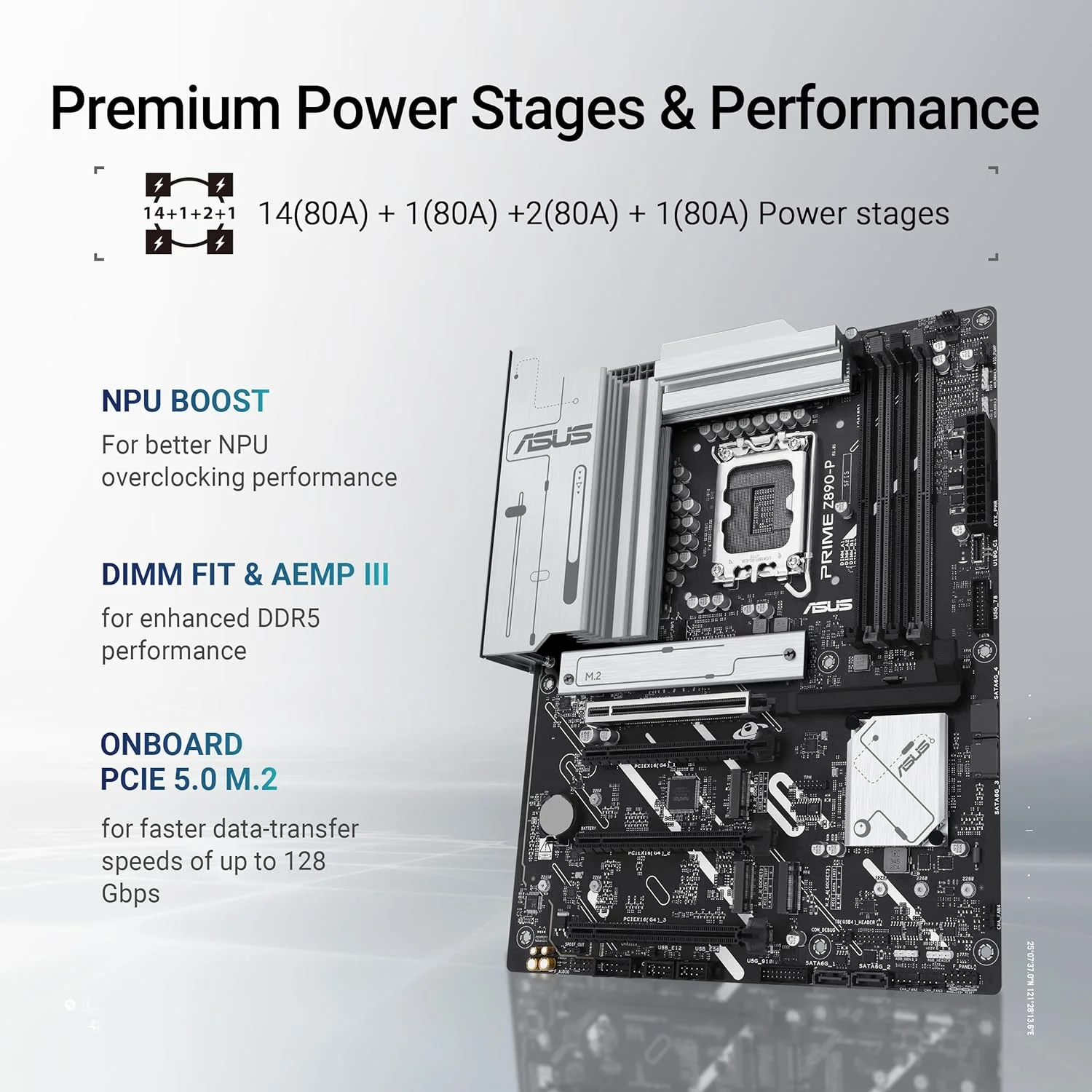 مادربرد ایسوس Prime Z890-P LGA1851 ATX: چیپست Intel Z890، 4 اسلات DIMM، DDR5، USB 20Gbps، HDMI، PCIe 4.0 x16، 4 اسلات M.2، SATA 6Gb/s، صدای فراگیر 7.1 HD، Aura Sync - مشکی