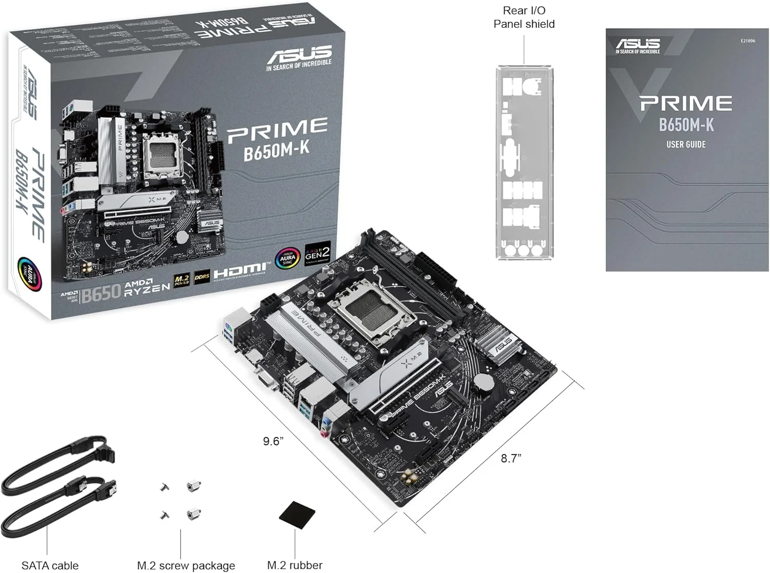 مادربرد ASUS PRIME B650M-K AMD B650 Micro-ATX: DDR5، PCIe 5.0 M.2، اترنت 2.5 گیگابیتی، HDMI، VGA، USB 3.2 Gen 2 پشتی، USB 3.2 Gen 1 Type-C® جلویی، BIOS FlashBack، Aura Sync - مشکی