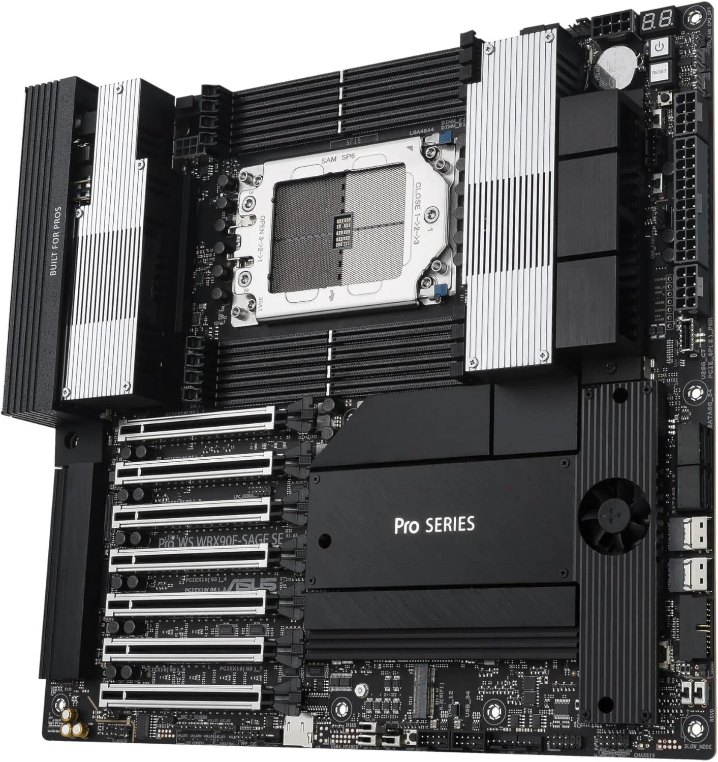 مادربرد ورک استیشن ASUS Pro WS WRX90E-SAGE SE EEB، AMD Ryzen™ Threadripper™ PRO سری 7000 WX، ECC R-DIMM DDR5، 32 Power-Stage، 7xPCIe 5.0x16، PCIe 5.0 M.2، LAN 10Gb & 2.5Gb، پشتیبانی از Multi-GPU