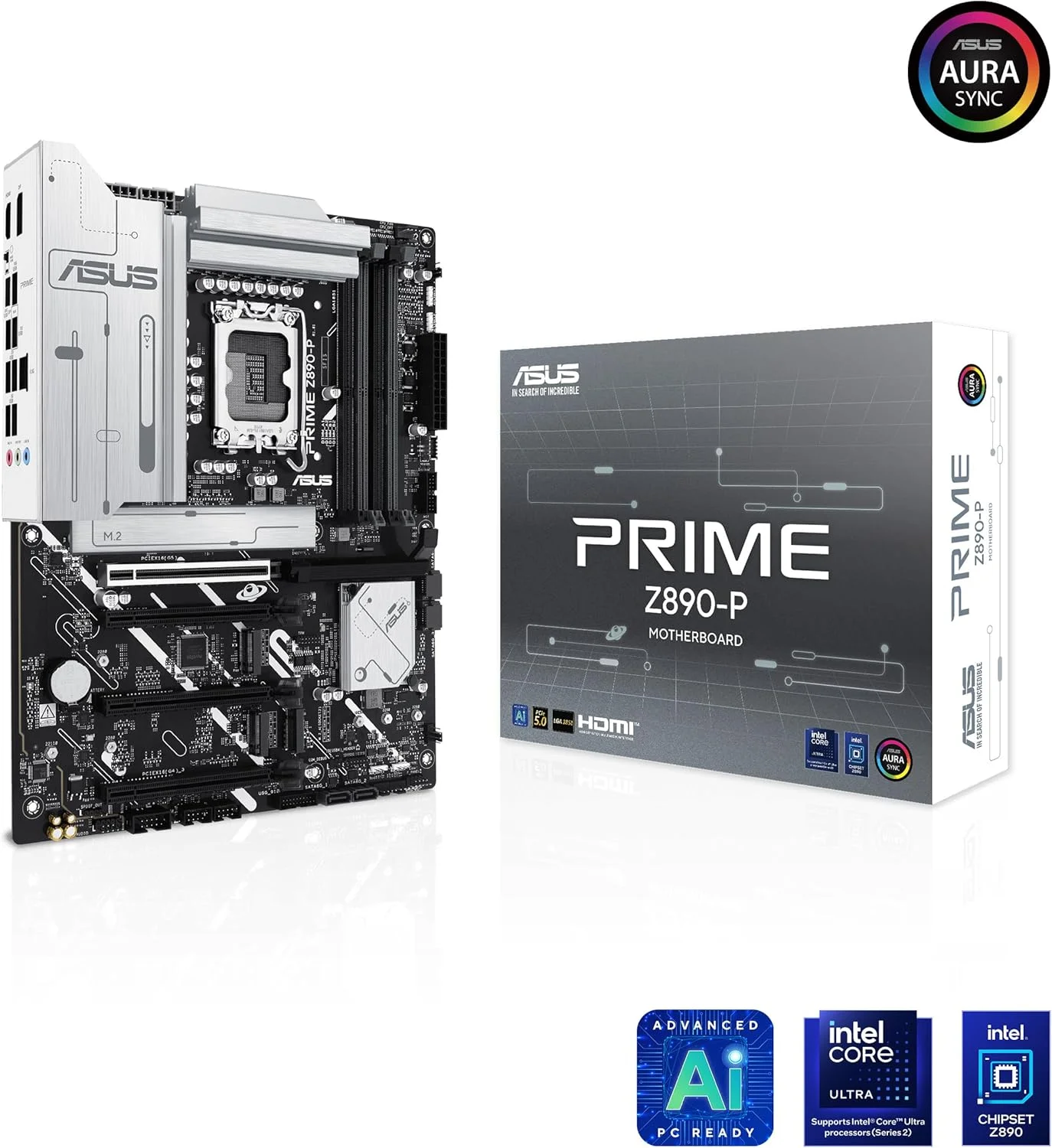 مادربرد ایسوس Prime Z890-P LGA1851 ATX: چیپست Intel Z890، 4 اسلات DIMM، DDR5، USB 20Gbps، HDMI، PCIe 4.0 x16، 4 اسلات M.2، SATA 6Gb/s، صدای فراگیر 7.1 HD، Aura Sync - مشکی