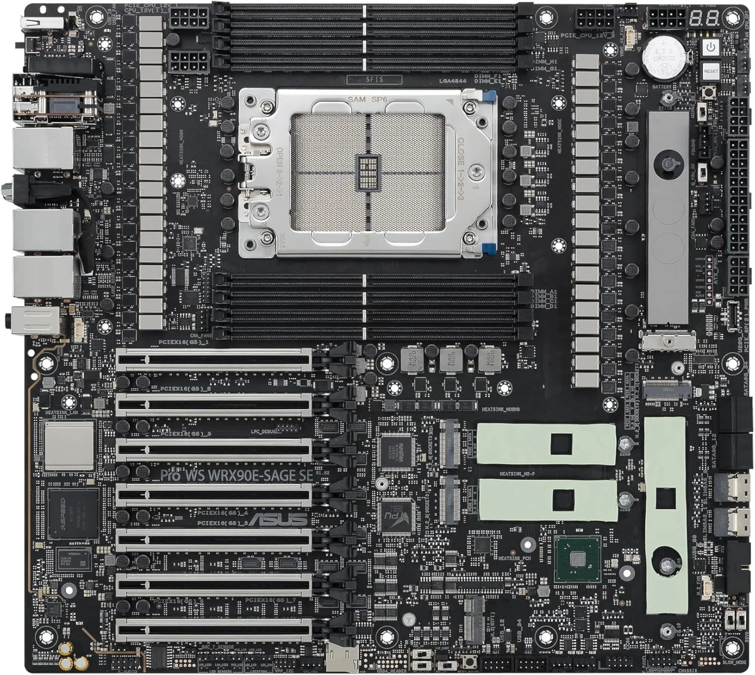 مادربرد ورک استیشن ASUS Pro WS WRX90E-SAGE SE EEB، AMD Ryzen™ Threadripper™ PRO سری 7000 WX، ECC R-DIMM DDR5، 32 Power-Stage، 7xPCIe 5.0x16، PCIe 5.0 M.2، LAN 10Gb & 2.5Gb، پشتیبانی از Multi-GPU