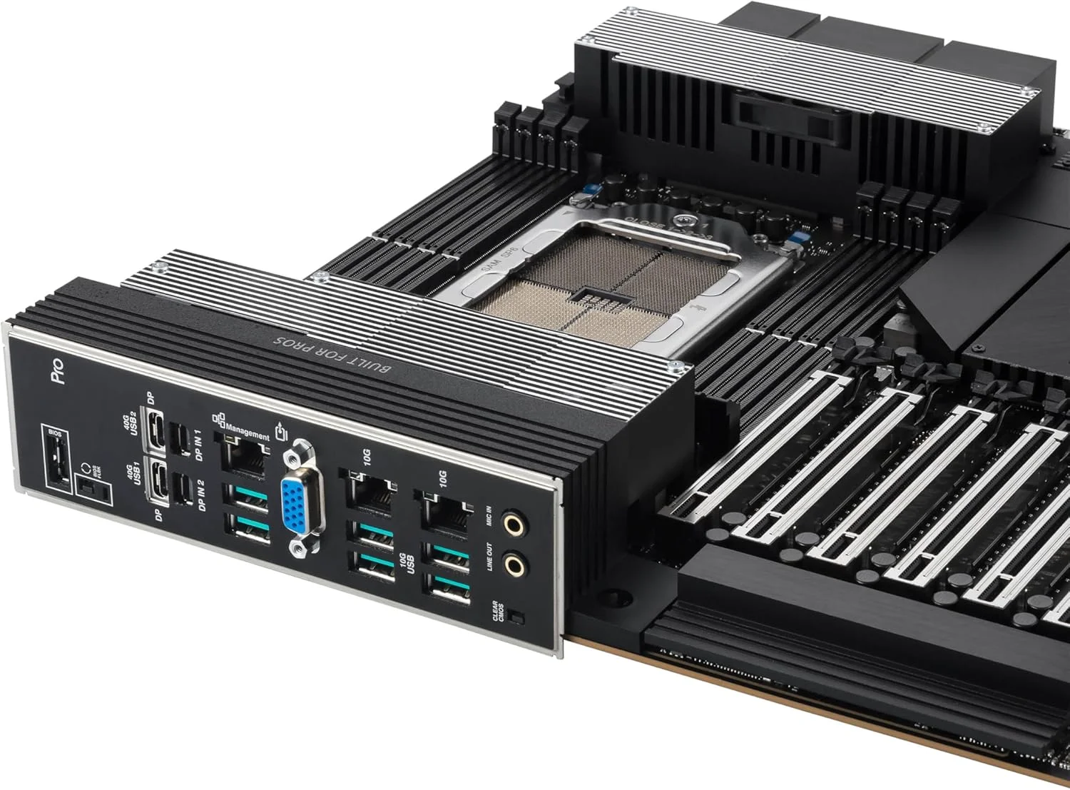 مادربرد ورک استیشن ASUS Pro WS WRX90E-SAGE SE EEB، AMD Ryzen™ Threadripper™ PRO سری 7000 WX، ECC R-DIMM DDR5، 32 Power-Stage، 7xPCIe 5.0x16، PCIe 5.0 M.2، LAN 10Gb & 2.5Gb، پشتیبانی از Multi-GPU