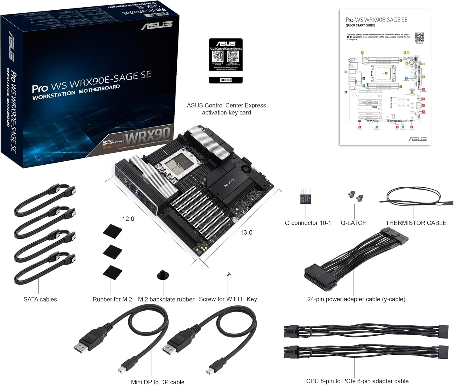 مادربرد ورک استیشن ASUS Pro WS WRX90E-SAGE SE EEB، AMD Ryzen™ Threadripper™ PRO سری 7000 WX، ECC R-DIMM DDR5، 32 Power-Stage، 7xPCIe 5.0x16، PCIe 5.0 M.2، LAN 10Gb & 2.5Gb، پشتیبانی از Multi-GPU