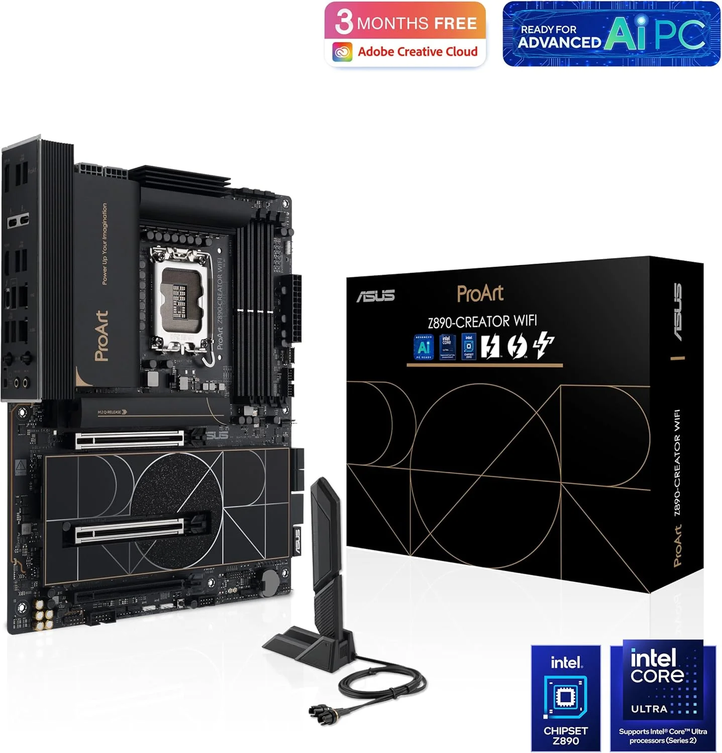 مادربرد ASUS ProArt Z890-CREATOR WIFI Z890 LGA 1851 ATX، آماده برای پردازنده های Intel® Core™ Ultra Series 2، دارای 16+2+1+2 مرحله، PCIe® 5.0، DDR5، Thunderbolt™ 5 Type-C®، LAN 10+2.5 گیگابیتی، WiFi 7، 5x M.2، AI OC