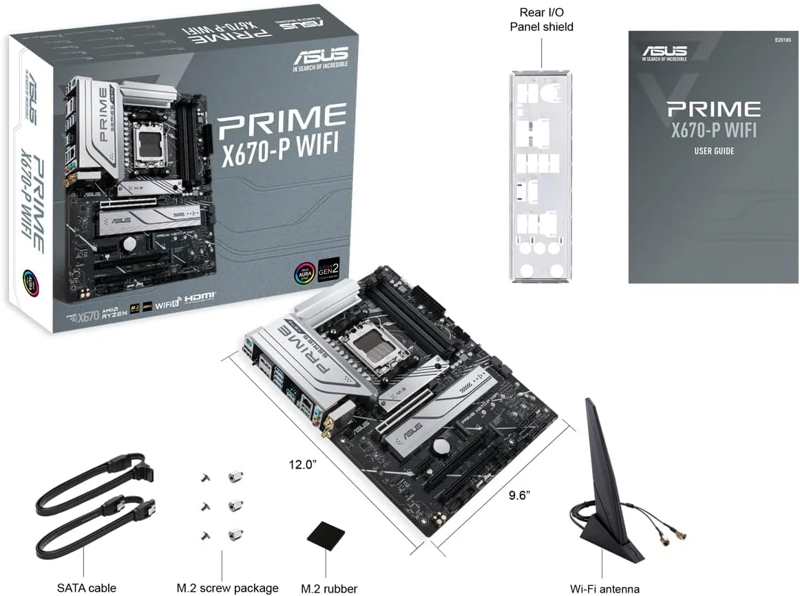 مادربرد ایسوس پرایم X670-P WiFi سوکت AM5، LGA 1718، Ryzen 7000 ATX، DDR5، سه اسلات M.2، USB 3.2 Gen 2x2 Type-C، پشتیبانی از USB4، WiFi 6، اترنت 2.5 گیگابیتی - مشکی