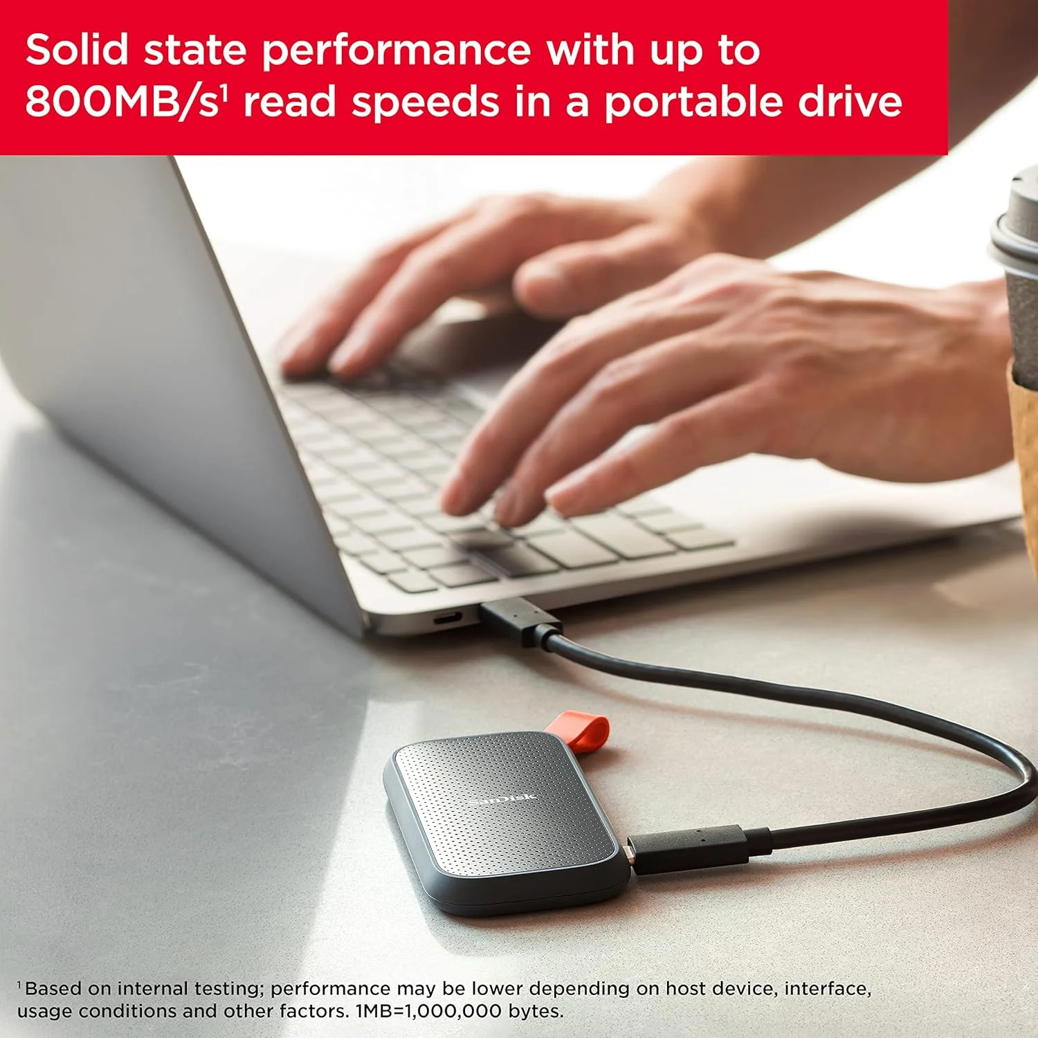 اس اس دی پرتابل 1 ترابایتی SanDisk - تا 800 مگابایت بر ثانیه، USB-C، USB 3.2 Gen 2 - SDSSDE30-1T00-G26