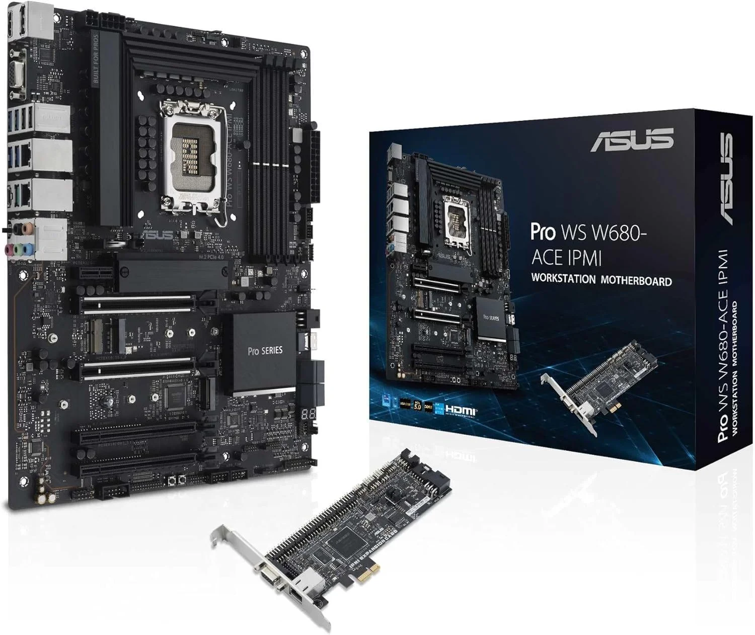 مادربرد ASUS Pro WS W680-ACE IPMI Intel W680 LGA 1700 ATX، PCIe 5.0، DDR5، 2 اینتل 2.5Gb اترنت، 3 اسلات PCIe 4.0 M.2، 2 USB 3.2 Gen 2، SlimSAS، SATA 6Gbps، HDMI، DisplayPort و VGA