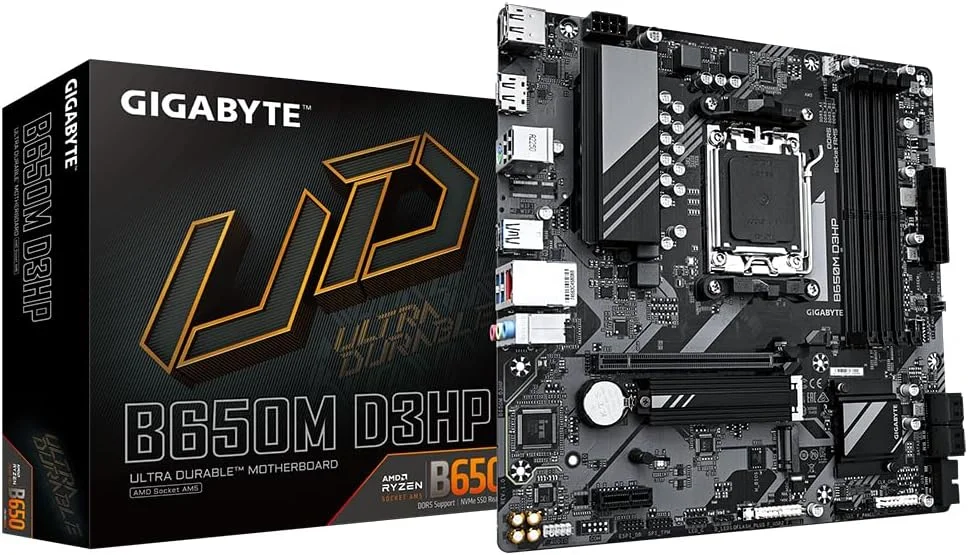 مادربرد گیگابایت B650M D3HP - پشتیبانی از پردازنده های AMD Ryzen 7000، دارای VRM دیجیتال 15+2+2 فاز، پشتیبانی از DDR5 تا 7600 مگاهرتز (OC)، دارای 2xPCIe 4.0 M2، شبکه 2.5GbE LAN، USB 3.2 Gen 1