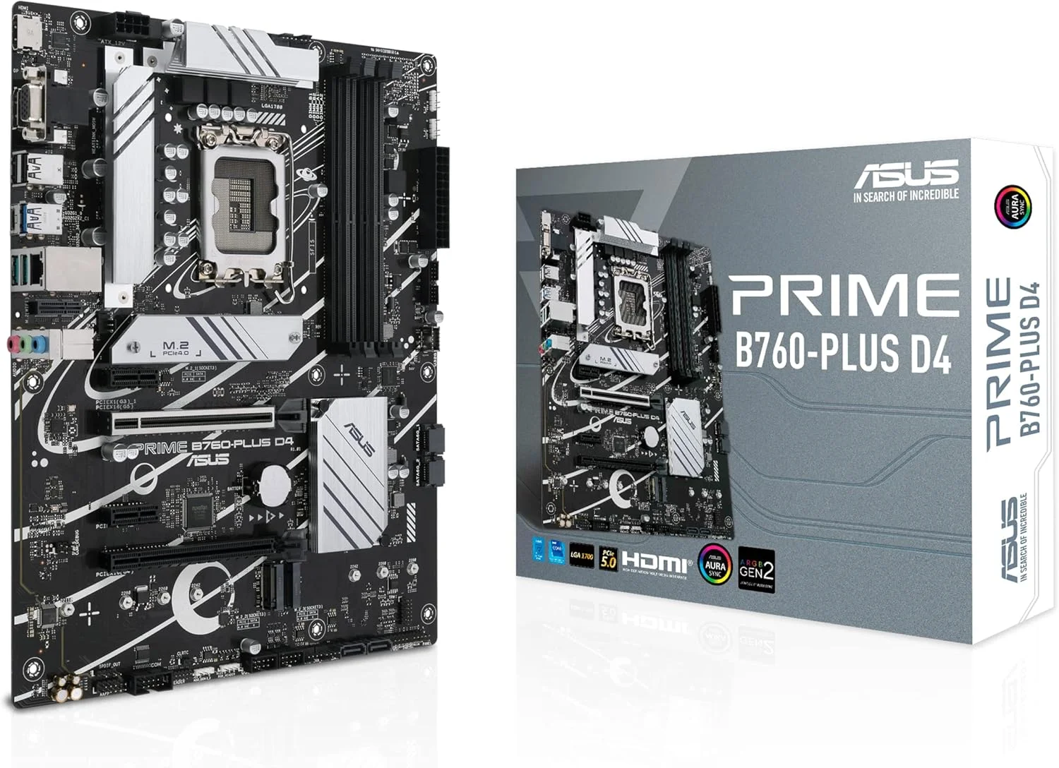 مادربرد ASUS Prime B760-PLUS D4 (LGA 1700) ATX، PCIe 5.0، 3 اسلات PCIe 4.0 M.2، DisplayPort، VGA، HDMI®، SATA 6 Gbps، USB 3.2x2 Type-C پشتی درگاه، USB 3.2 Type-C جلویی، پشتیبانی از Thunderbolt، DDR4