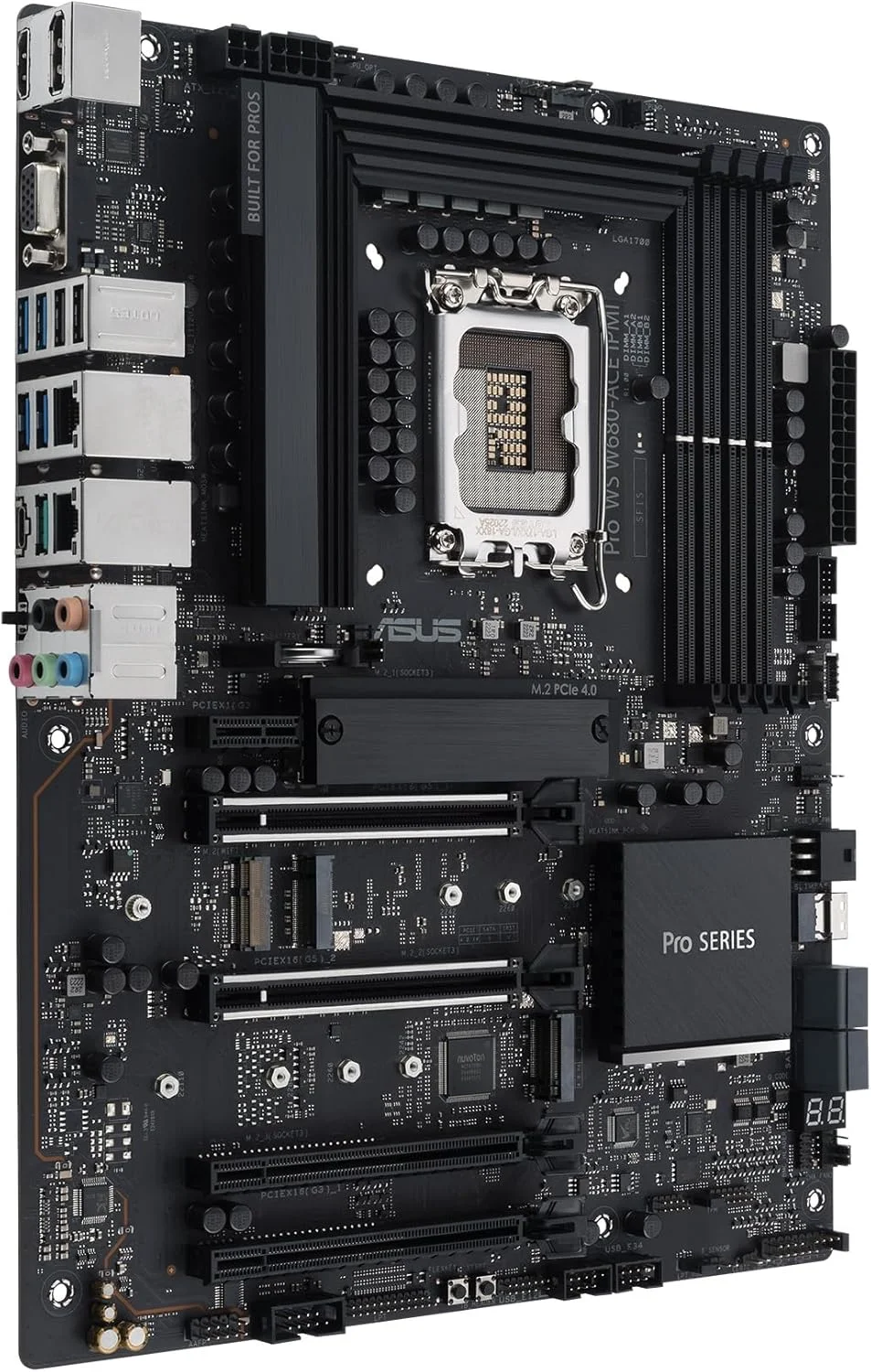 مادربرد ASUS Pro WS W680-ACE IPMI Intel W680 LGA 1700 ATX، PCIe 5.0، DDR5، 2 اینتل 2.5Gb اترنت، 3 اسلات PCIe 4.0 M.2، 2 USB 3.2 Gen 2، SlimSAS، SATA 6Gbps، HDMI، DisplayPort و VGA